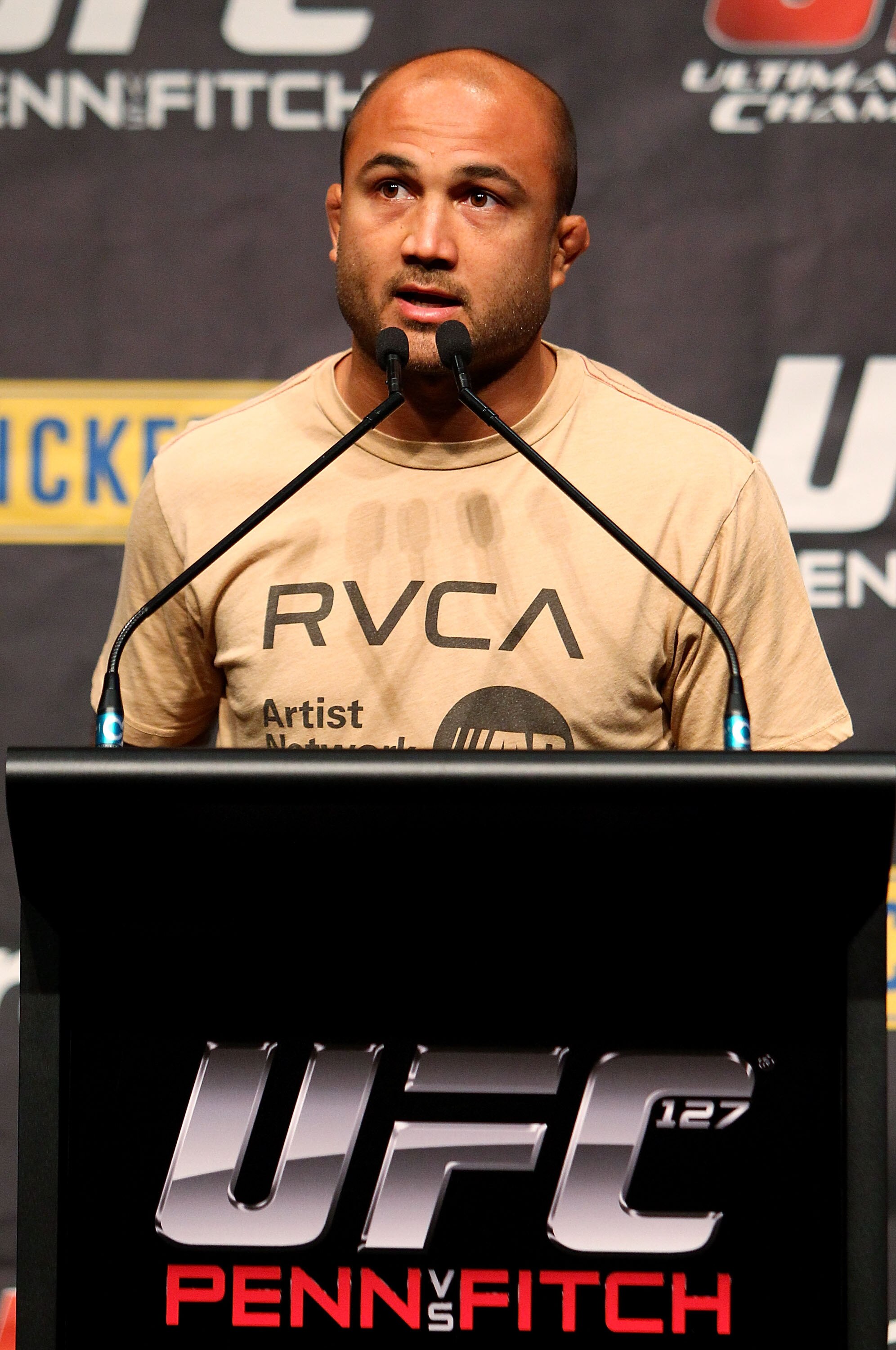 SYDNEY, AUSTRALIA - DECEMBER 14:  BJ Penn speaks to the media during a UFC 127 Press Conference at Star City on December 14, 2010 in Sydney, Australia.  (Photo by Mark Nolan/Getty Images)