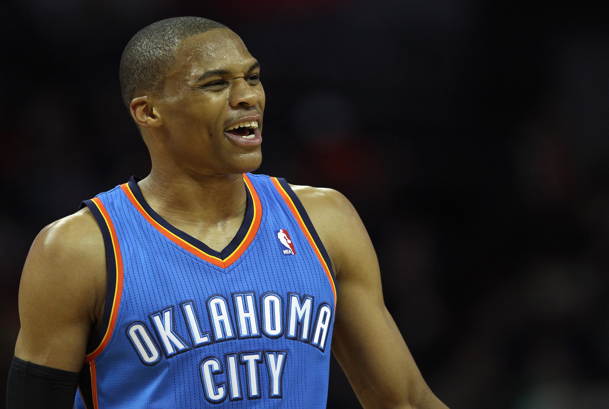 CHARLOTTE, NC - DECEMBER 21:  Russell Westbrook #0 of the Oklahoma Thunder reacts to a call against the Charlotte Bobcats during their game at Time Warner Cable Arena on December 21, 2010 in Charlotte, North Carolina. NOTE TO USER: User expressly acknowle