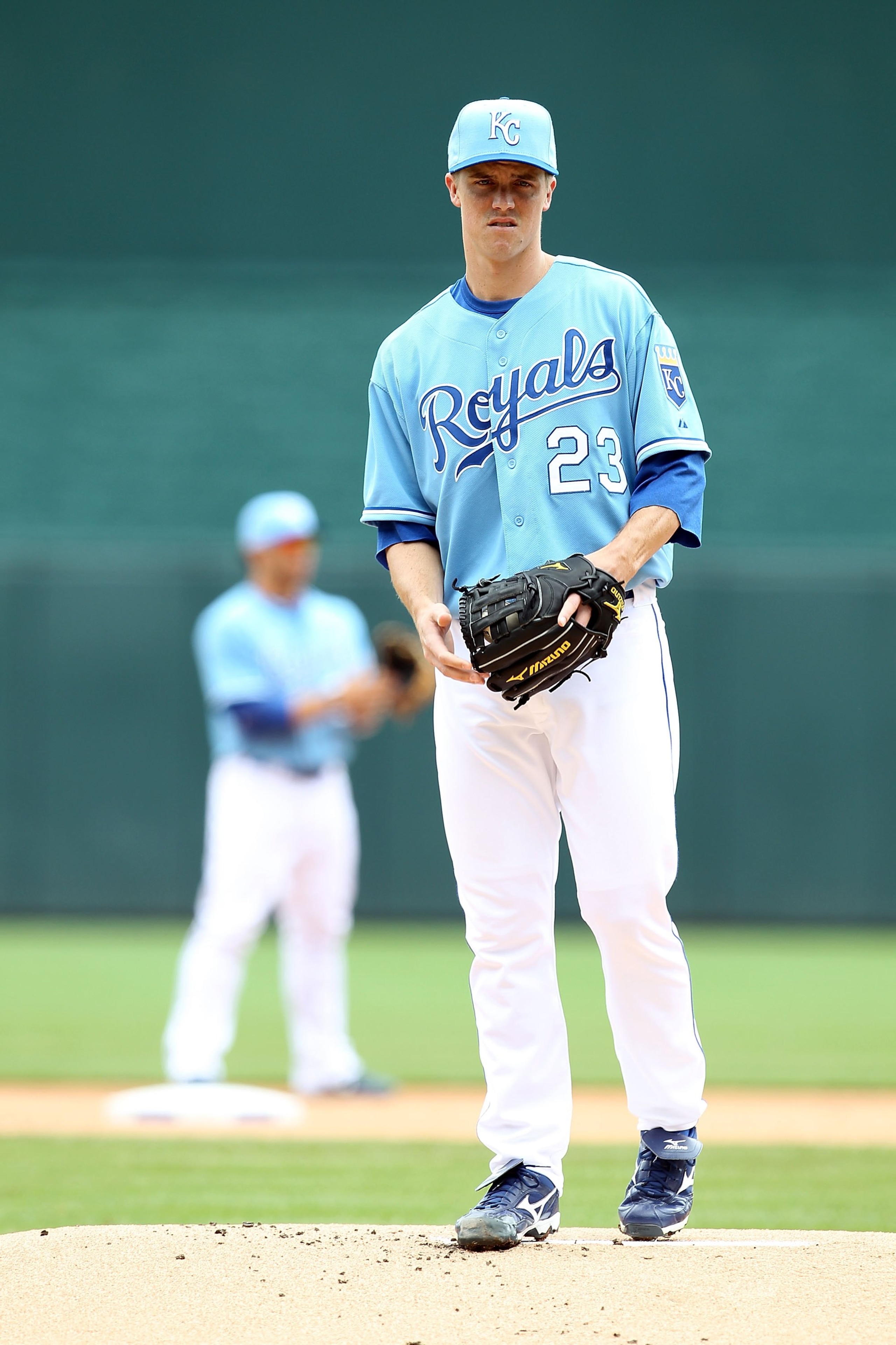 KANSAS CITY, MO - MAY 13:  Zack Greinke #23 of the Kansas City Royals pitches during the game against the Cleveland Indians on May 13, 2010 at Kauffman Stadium in Kansas City, Missouri.  (Photo by Jamie Squire/Getty Images)