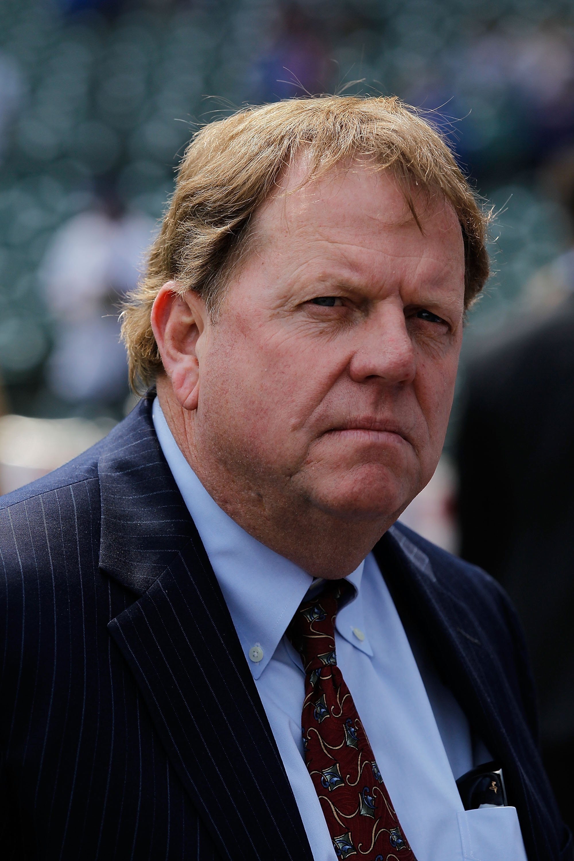 CHICAGO - APRIL 12: General manager Jim Hendry of the Chicago Cubs listens to a reporters' question before the Opening Day game against the Milwaukee Brewers at Wrigley Field on April 12, 2010 in Chicago, Illinois. (Photo by Jonathan Daniel/Getty Images)