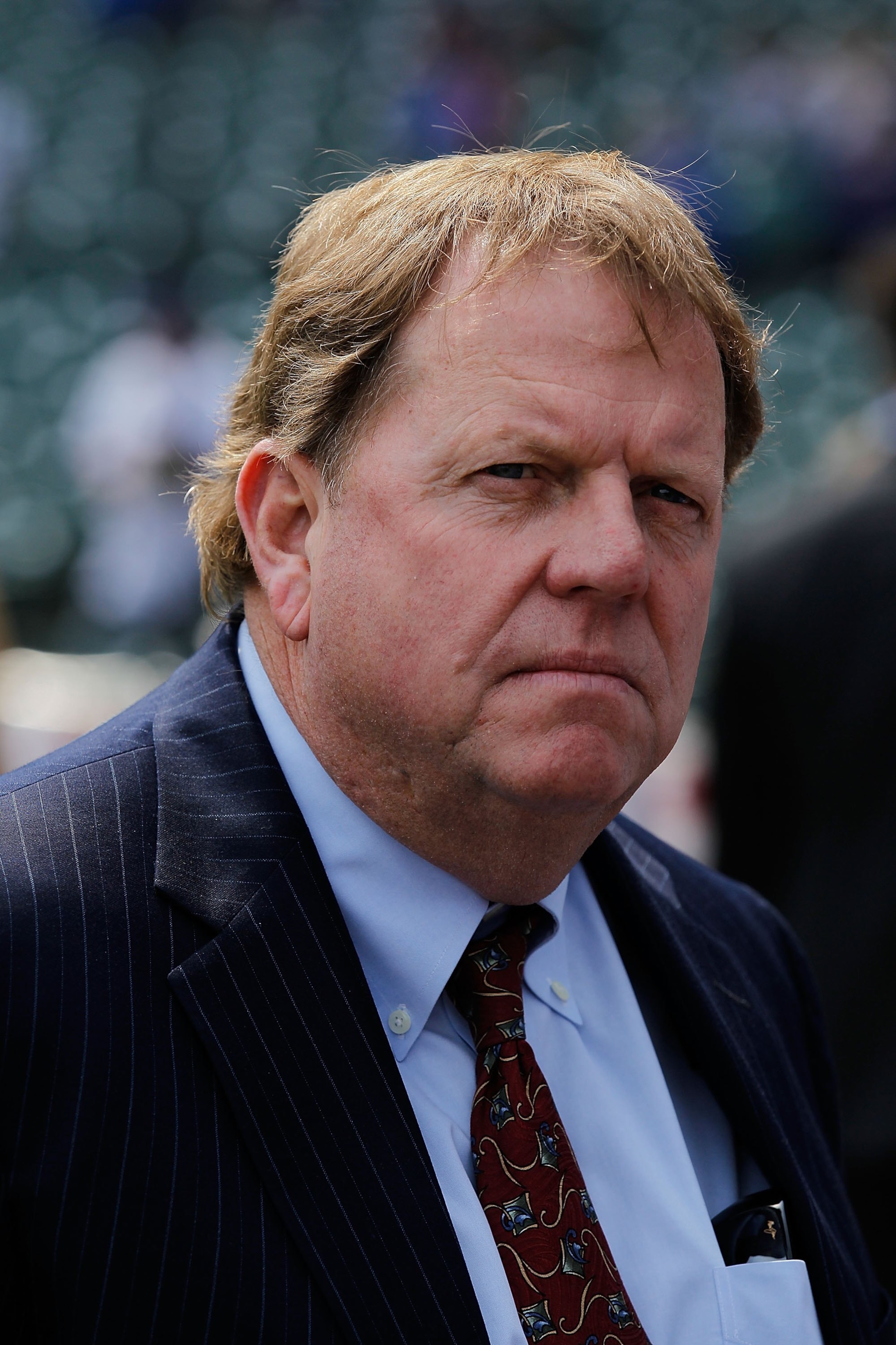 CHICAGO - APRIL 12: General manager Jim Hendry of the Chicago Cubs listens to a reporters' question before the Opening Day game against the Milwaukee Brewers at Wrigley Field on April 12, 2010 in Chicago, Illinois. (Photo by Jonathan Daniel/Getty Images)