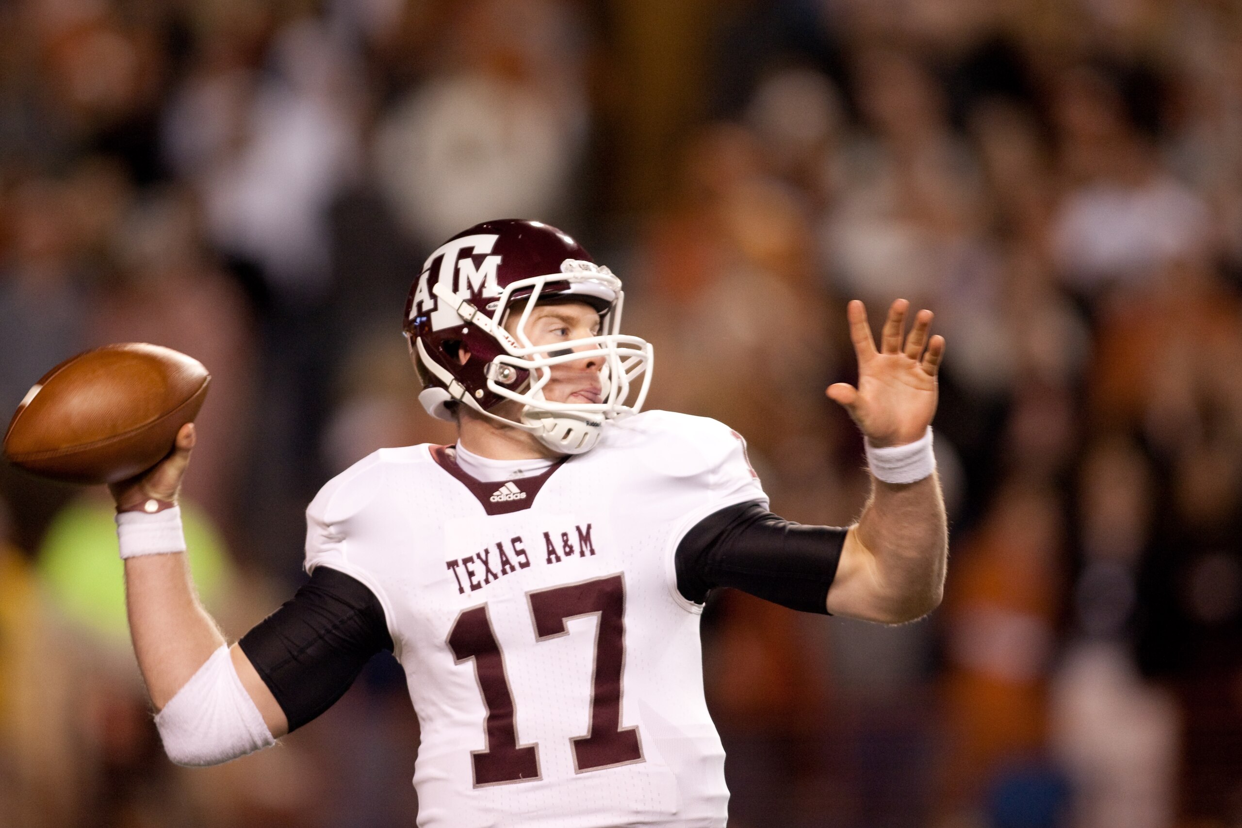 AUSTIN, TX - NOVEMBER 25: Quarterback Ryan Tannehill #17 of Texas A&M during the game against University of Texas in the first half at Darrell K. Royal-Texas Memorial Stadium on November 25, 2010 in Austin, Texas. (Photo by Darren Carroll/Getty Images) AUSTIN, TX - NOVEMBER 25: Quarterback Ryan Tannehill #17 of Texas A&M during the game against University of Texas in the first half at Darrell K. Royal-Texas Memorial Stadium on November 25, 2010 in Austin, Texas. (Photo by Darren Carroll/Getty Images)