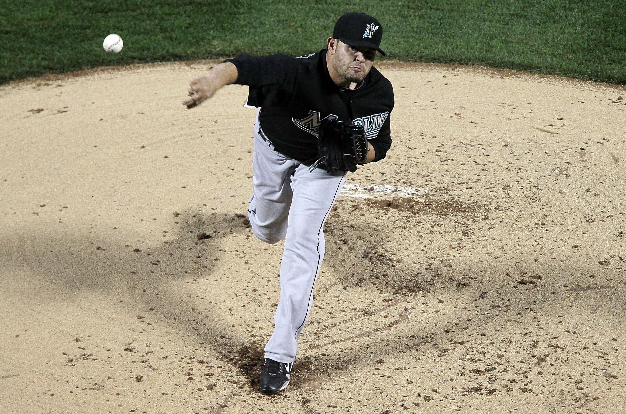 NEW YORK - APRIL 07:  Ricky Nolasco #47 of the Florida Marlins delivers a pitch against the New York Mets on April 7, 2010 at Citi Field in the Flushing neighborhood of the Queens borough of New York City.  (Photo by Jim McIsaac/Getty Images)