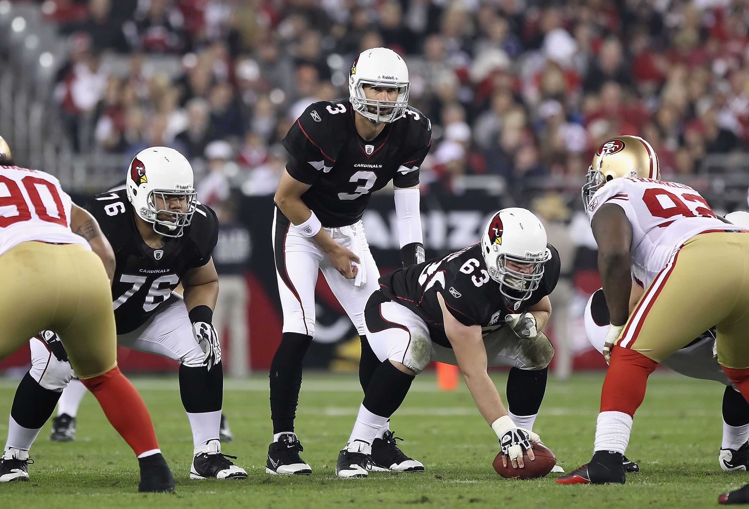 GLENDALE, AZ - NOVEMBER 29: Quarterback Derek Anderson #3 of the Arizona Cardinals prepares to snap the football during the NFL game against the San Francisco 49ers at the University of Phoenix Stadium on November 29, 2010 in Glendale, Arizona. The 49er GLENDALE, AZ - NOVEMBER 29: Quarterback Derek Anderson #3 of the Arizona Cardinals prepares to snap the football during the NFL game against the San Francisco 49ers at the University of Phoenix Stadium on November 29, 2010 in Glendale, Arizona. The 49er