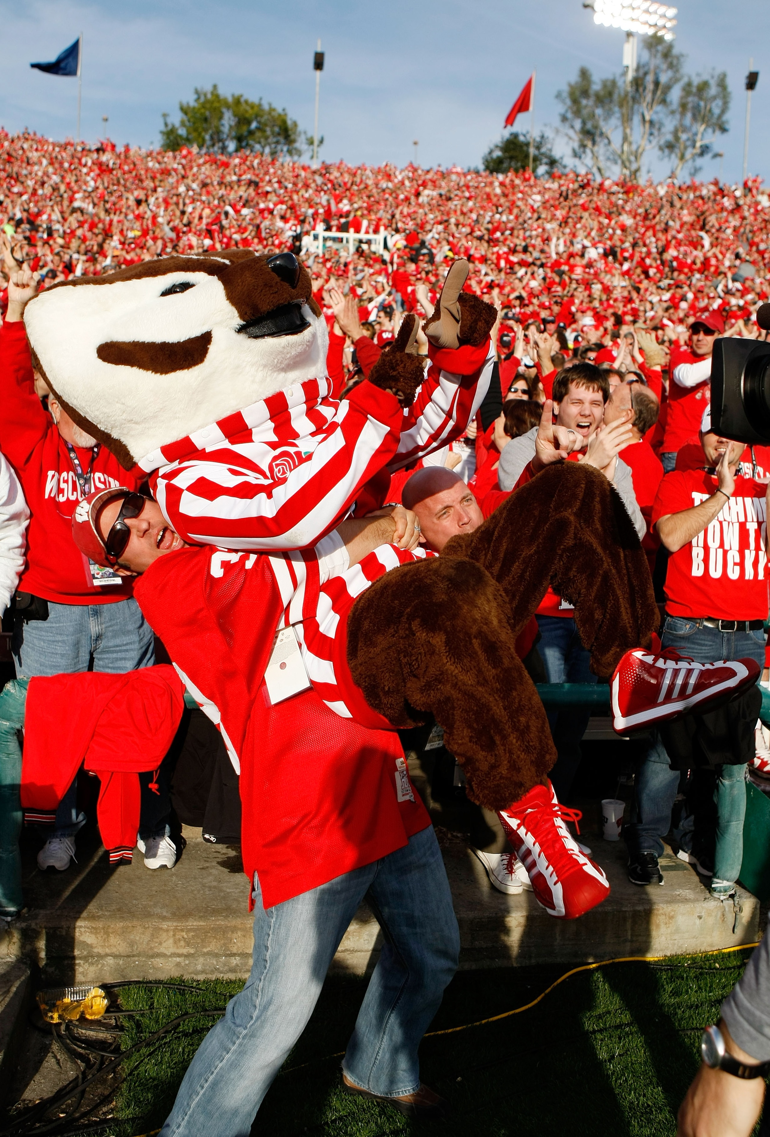 PASADENA, CA - JANUARY 01: Bucky Badger of the Wisconsin Badgers performs during the game against the TCU Horned Frogs in the 97th Rose Bowl game on January 1, 2011 in Pasadena, California. (Photo by Jeff Gross/Getty Images) PASADENA, CA - JANUARY 01: Bucky Badger of the Wisconsin Badgers performs during the game against the TCU Horned Frogs in the 97th Rose Bowl game on January 1, 2011 in Pasadena, California. (Photo by Jeff Gross/Getty Images)