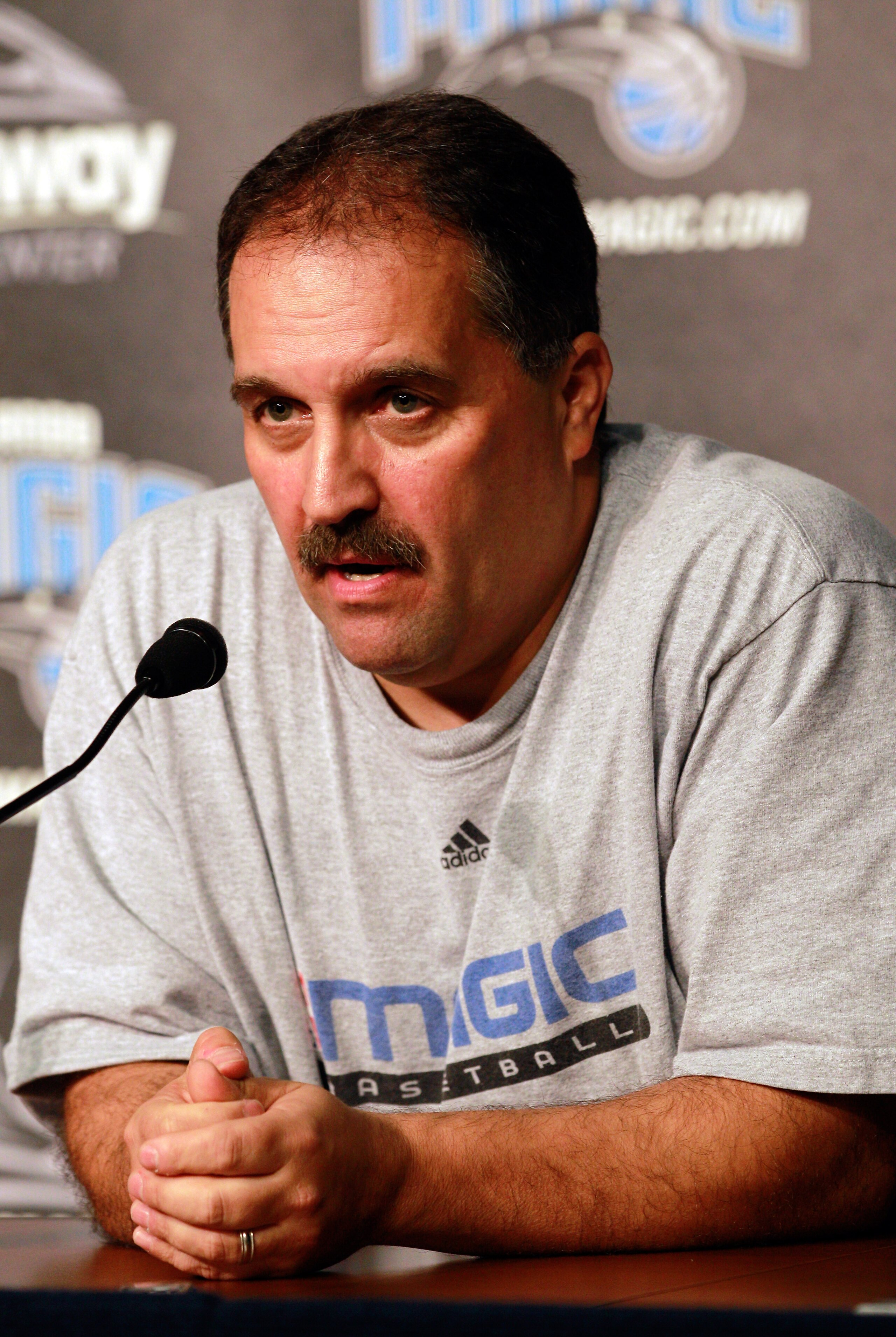ORLANDO, FL - DECEMBER 18:  Stan Van Gundy head coach of the Orlando Magic speaks to the media regarding the aquisition of Jason Richardson, Hedo Turkoglu, Gilbert Arenas, and Earl Clark from the Phoenix Suns at Amway Arena on December 18, 2010 in Orlando