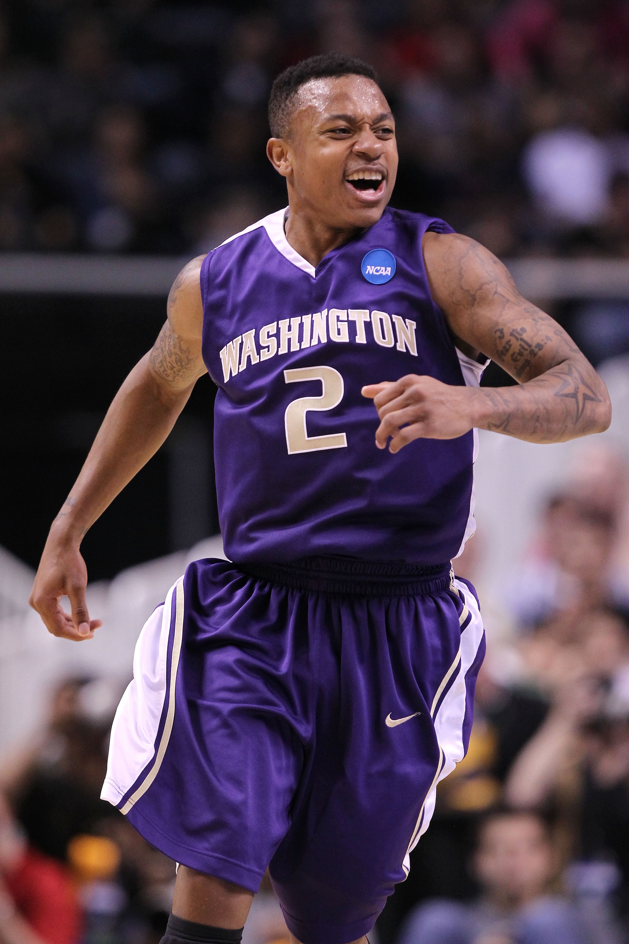 SAN JOSE, CA - MARCH 20:  Guard Isaiah Thomas #2 of the Washington Huskies reacts after a play against the New Mexico Lobos in the second round of the 2010 NCAA men's basketball tournament at HP Pavilion on March 20, 2010 in San Jose, California.  (Photo