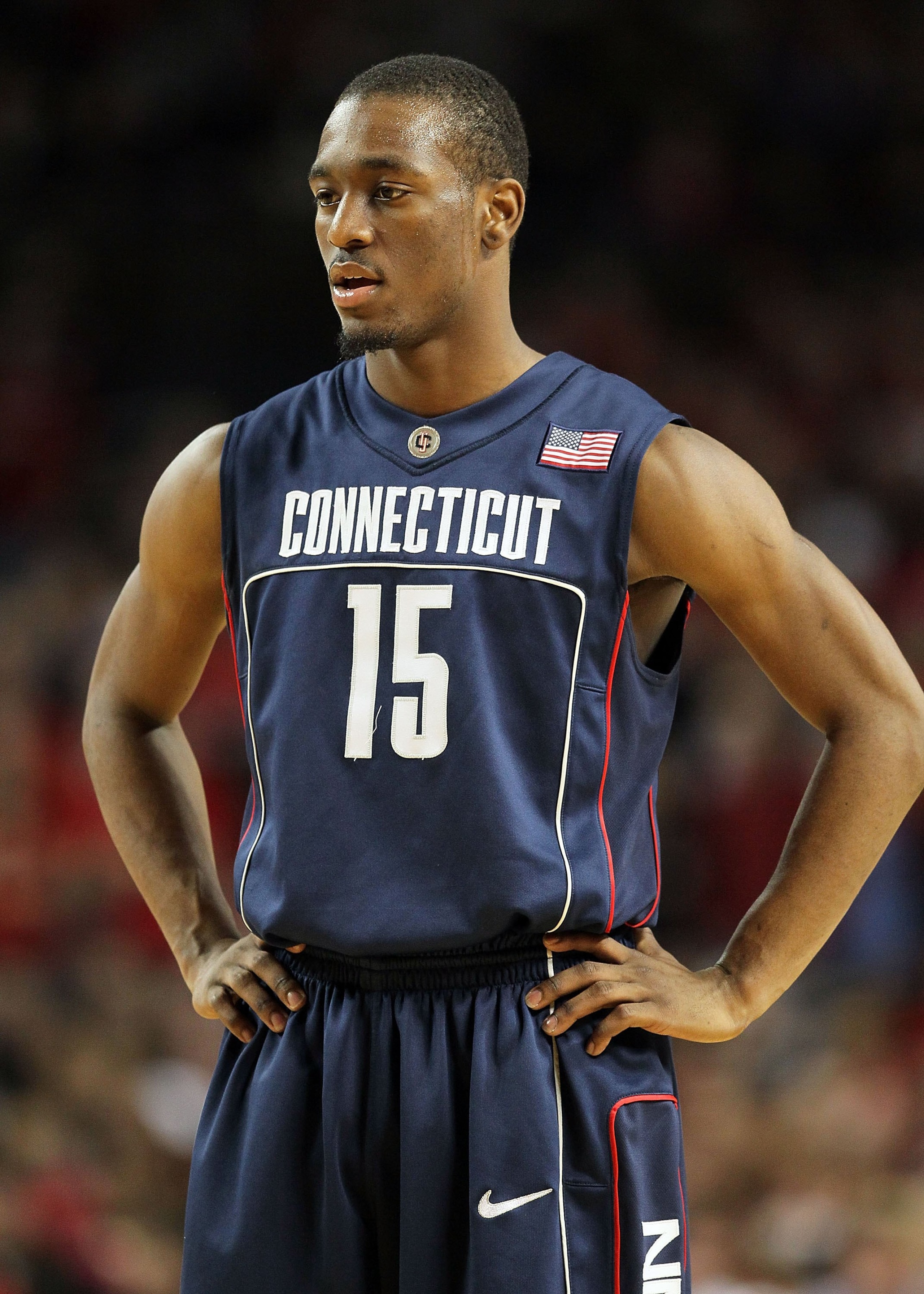 LOUISVILLE, KY - FEBRUARY 01:  Kemba Walker #15 of the Connecticut Huskies looks on during the Big East Conference game against the Louisville Cardinals on February 1, 2010 at Freedom Hall in Louisville, Kentucky.  (Photo by Andy Lyons/Getty Images)