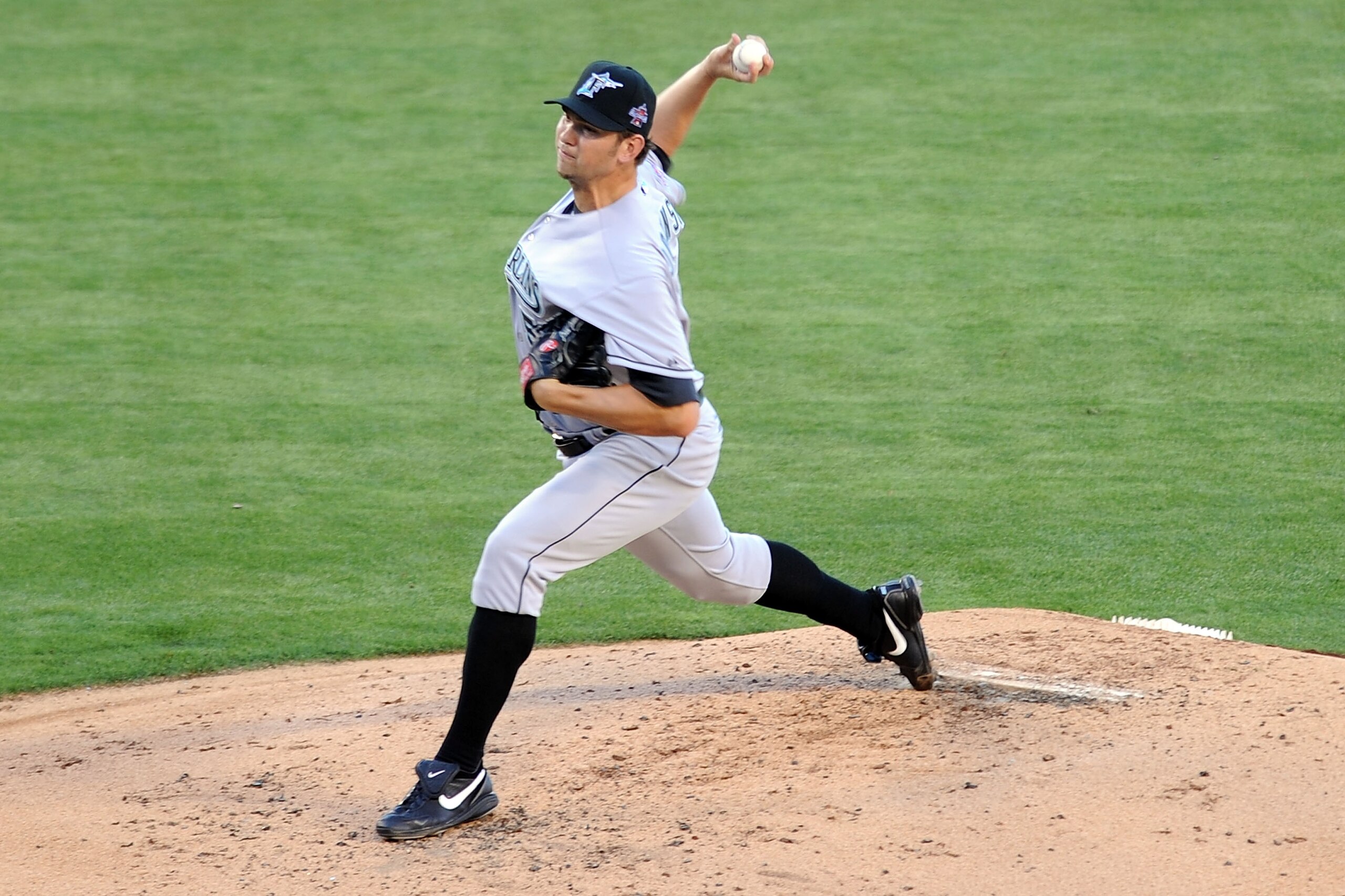 ANAHEIM, CA - JULY 13:  National League All-Star Josh Johnson #55 of the Florida Marlins throws a pitch during the 81st MLB All-Star Game at Angel Stadium of Anaheim on July 13, 2010 in Anaheim, California.  (Photo by Michael Buckner/Getty Images)