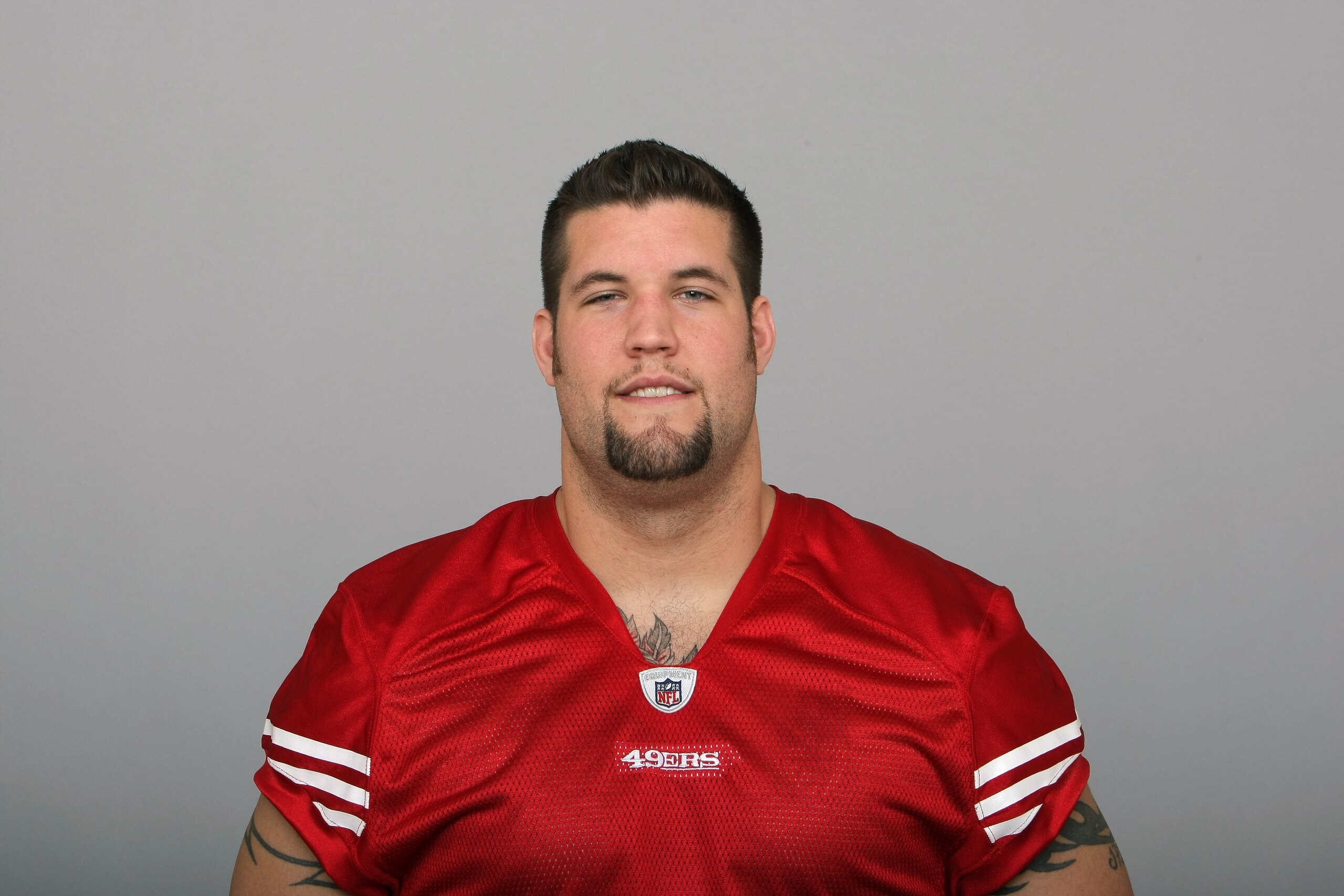 SAN FRANCISCO - 2009:  Alex Boone of the San Francisco 49ers poses for his 2009 NFL headshot at photo day in San Francisco, California.  (Photo by NFL Photos)