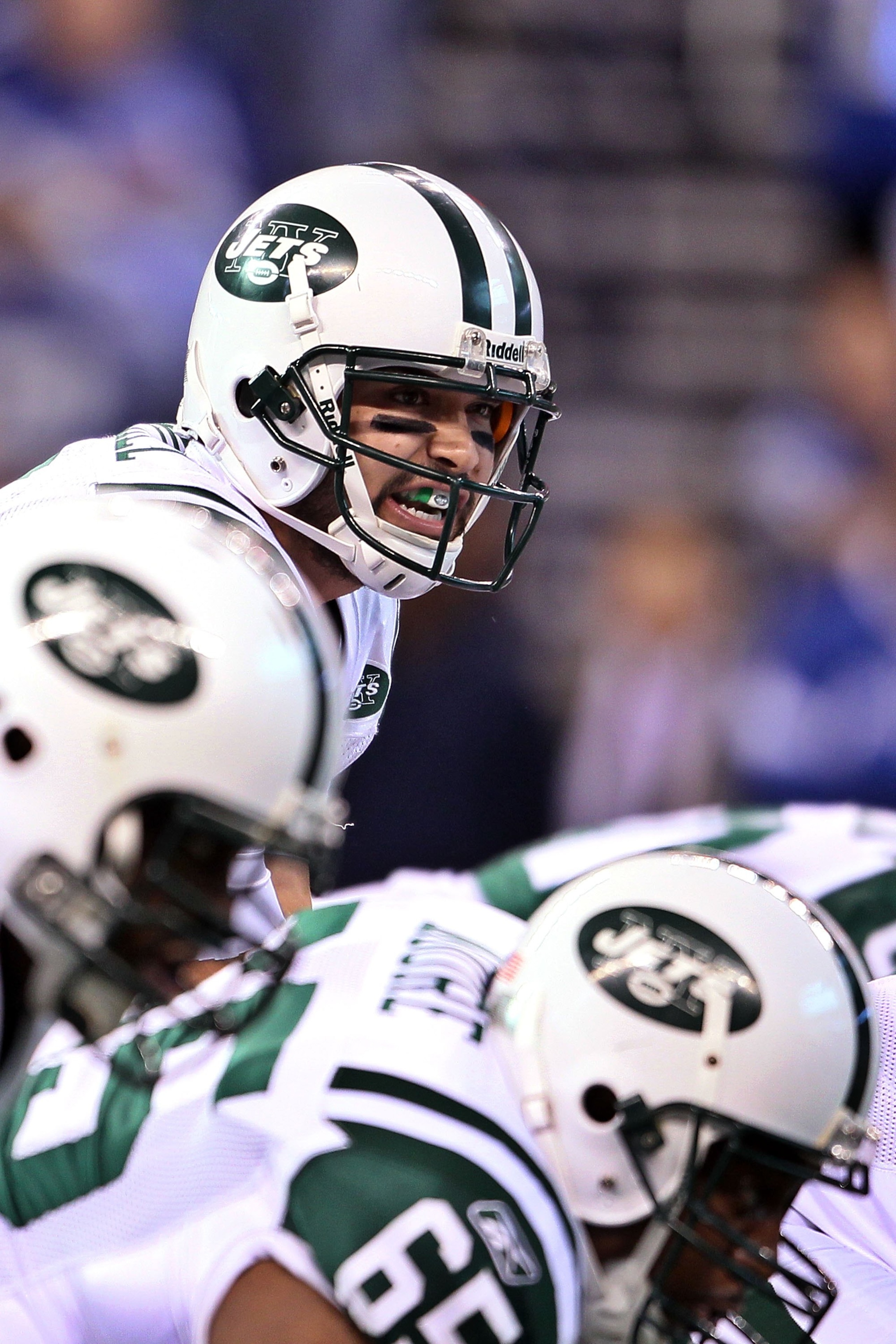 INDIANAPOLIS - JANUARY 24:  Mark Sanchez #6 of the New York Jets  under center against the Indianapolis Colts during the AFC Championship Game at Lucas Oil Stadium on January 24, 2010 in Indianapolis, Indiana.  (Photo by Andy Lyons/Getty Images)