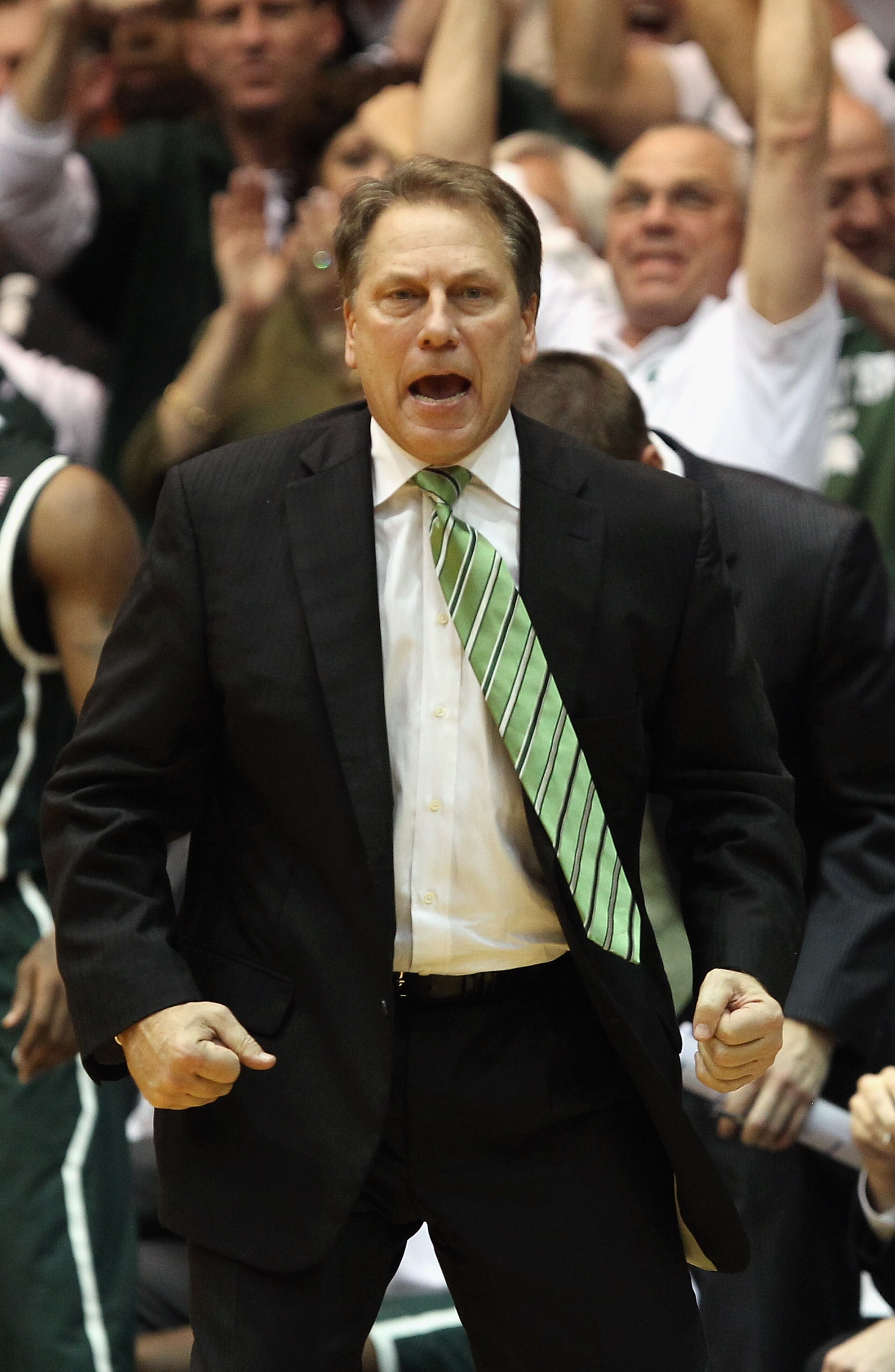 DURHAM, NC - DECEMBER 01:  Head coach Tom Izzo of the Michigan State Spartans reacts to a call against the Duke Blue Devils during their game at Cameron Indoor Stadium on December 1, 2010 in Durham, North Carolina.  (Photo by Streeter Lecka/Getty Images)