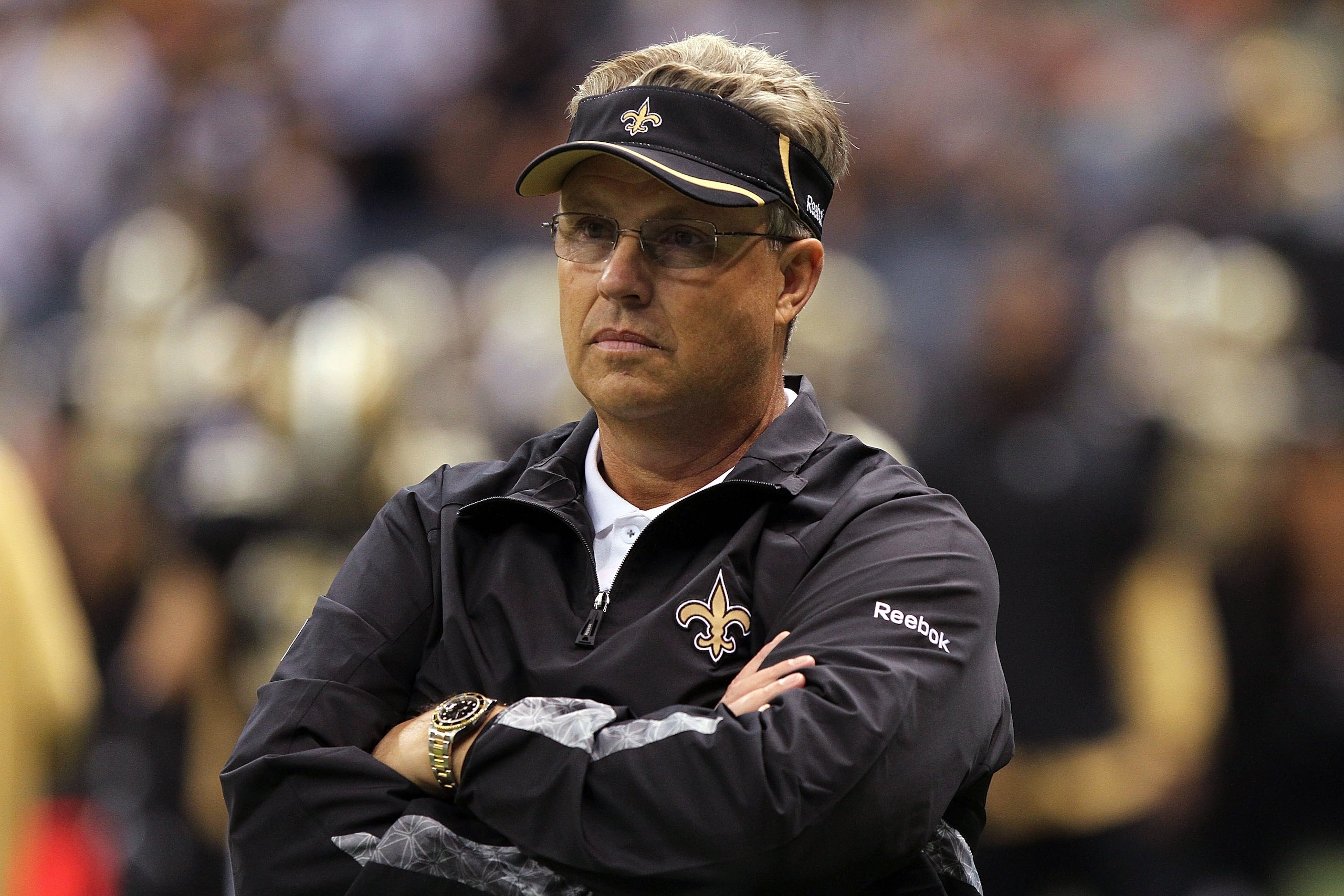 NEW ORLEANS, LA - OCTOBER 31: Defensive coordinator Gregg Williams of the New Orleans Saints looks on prior to the game against the Pittsburgh Steelers at the Louisiana Superdome on October 31, 2010 in New Orleans, Louisiana. (Photo by Matthew Sharpe/Gett