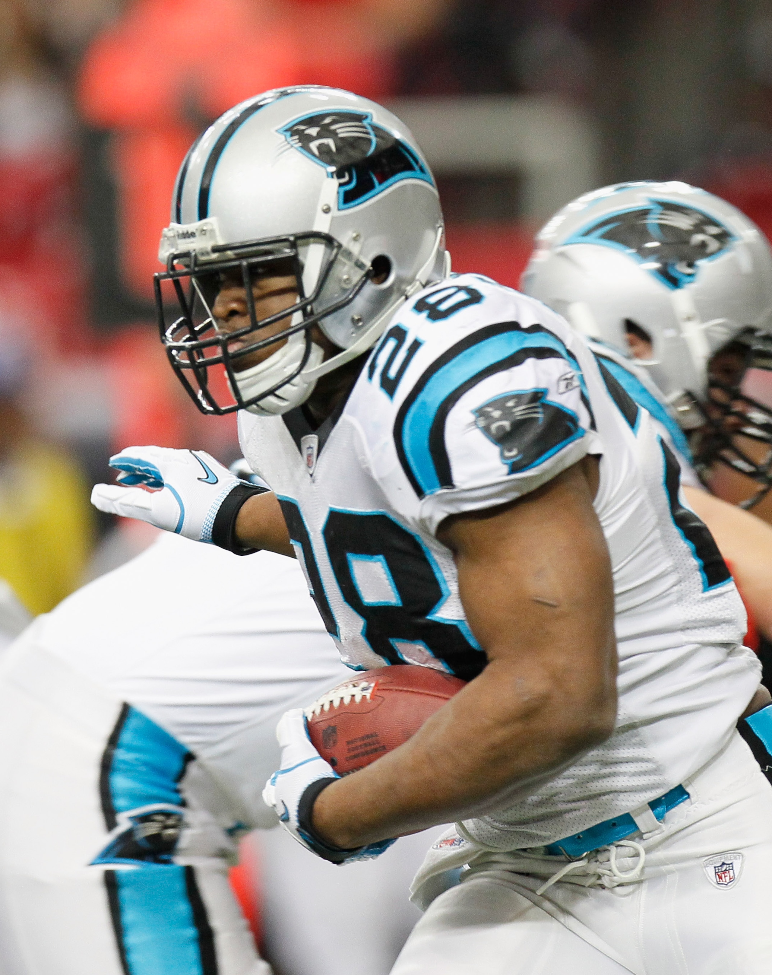 ATLANTA, GA - JANUARY 02:  Jonathan Stewart #28 of the Carolina Panthers against the Atlanta Falcons at Georgia Dome on January 2, 2011 in Atlanta, Georgia.  (Photo by Kevin C. Cox/Getty Images)