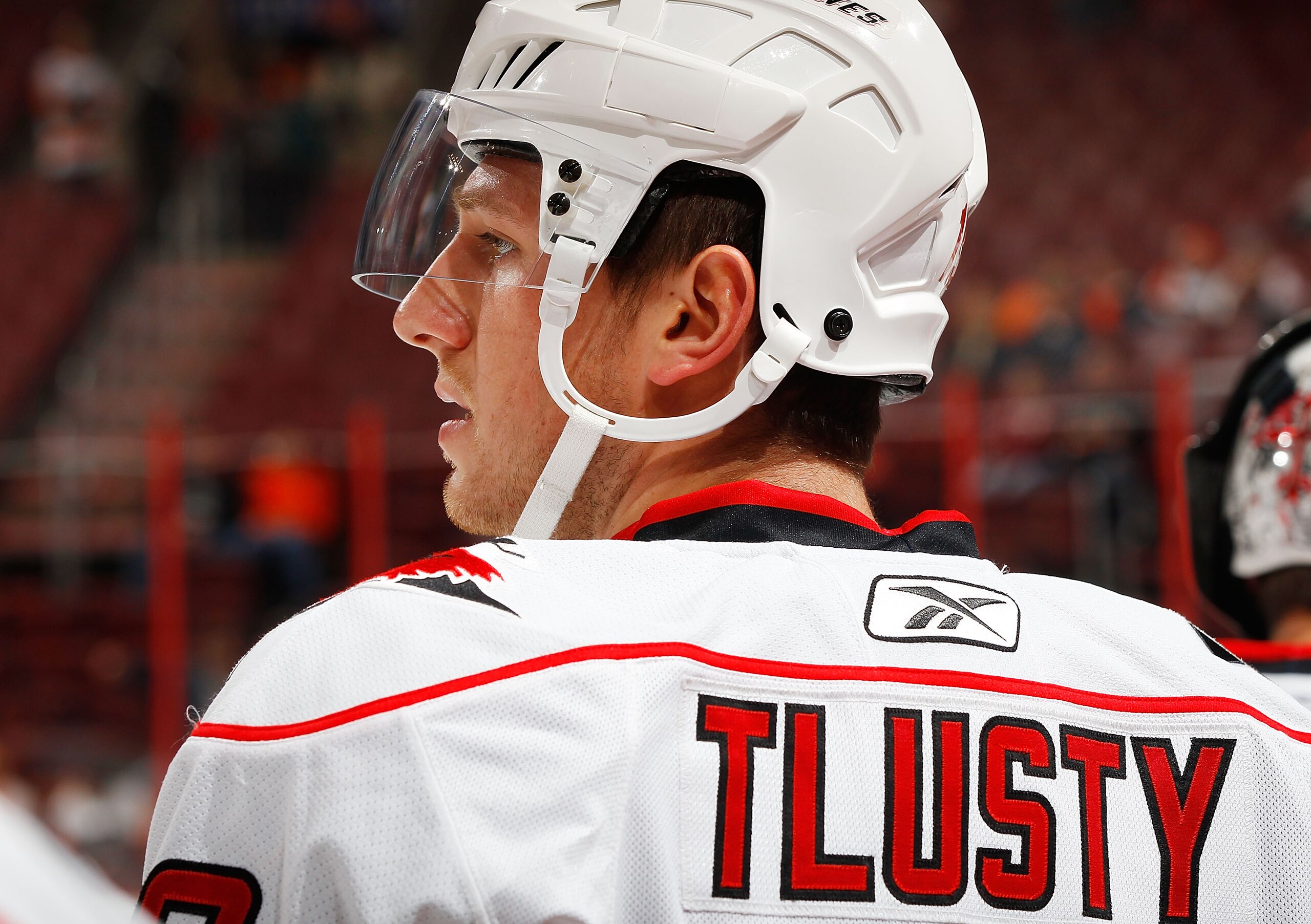 PHILADELPHIA - NOVEMBER 01:  Jiri Tlusty #19 of the Carolina Hurricanes skates against the Philadelphia Flyers on November 1, 2010 at the Wells Fargo Center in Philadelphia, Pennsylvania. Flyers defeat the Hurricanes 3-2.  (Photo by Mike Stobe/Getty Image