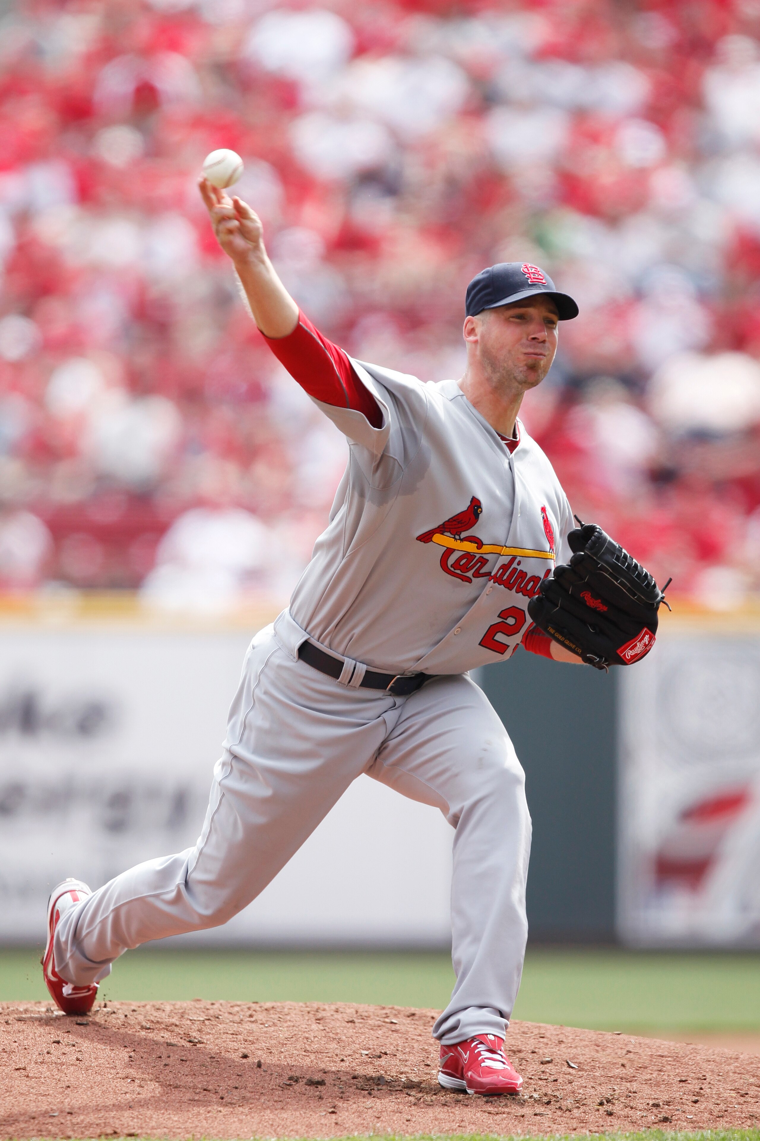 CINCINNATI, OH - APRIL 5: Chris Carpenter #29 of the St. Louis Cardinals pitches against the Cincinnati Reds at the Great American Ball Park on March 5, 2010 in Cincinnati, Ohio. (Photo by Joe Robbins/Getty Images)