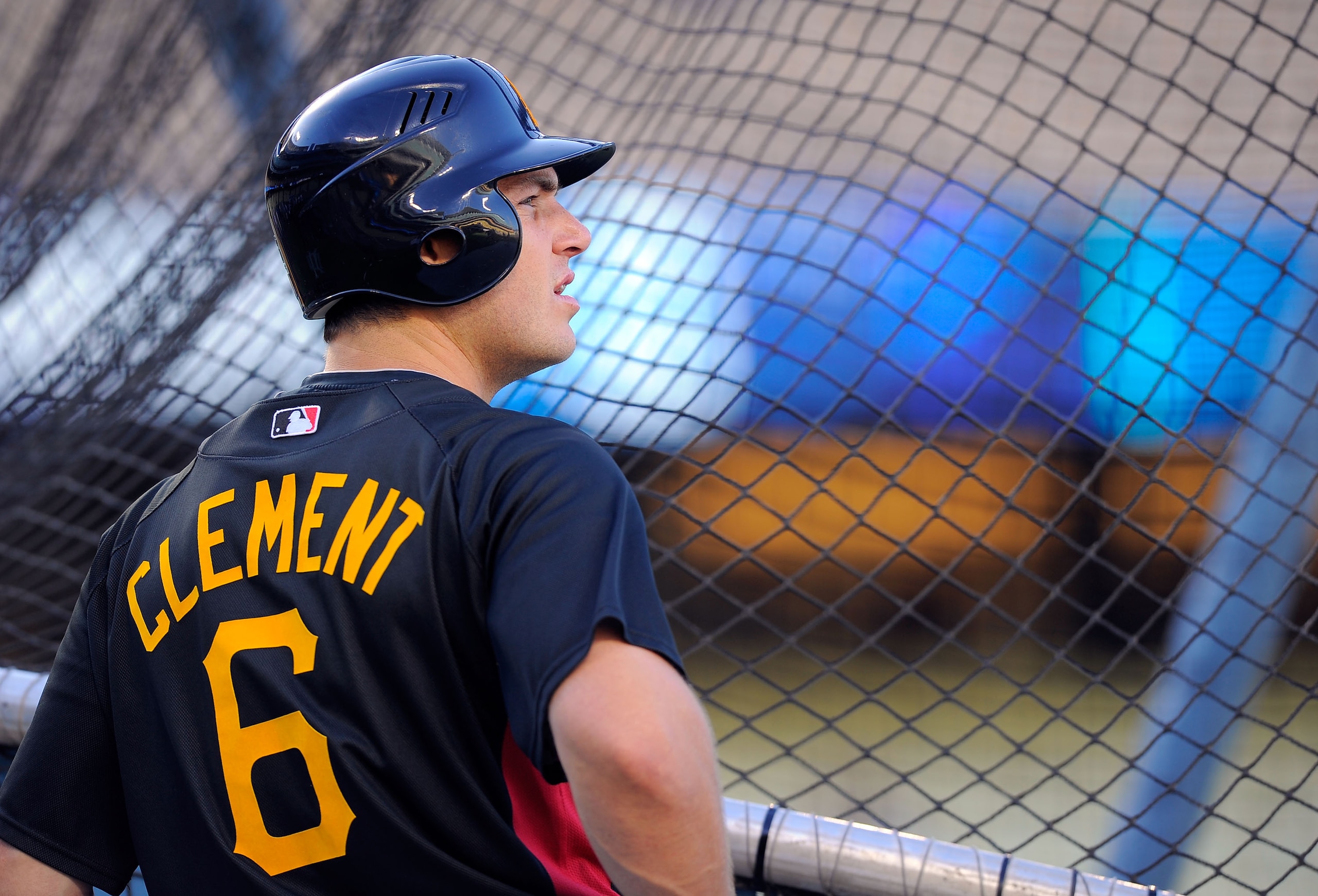 LOS ANGELES, CA - APRIL 29: Jeff Clement #6 of the Pittsburgh Pirates during batting practice prior to the start of the baseball game against Los Angeles Dodgers on April 29, 2010 at Dodger Stadium in Los Angeles, California.  (Photo by Kevork Djansezian/