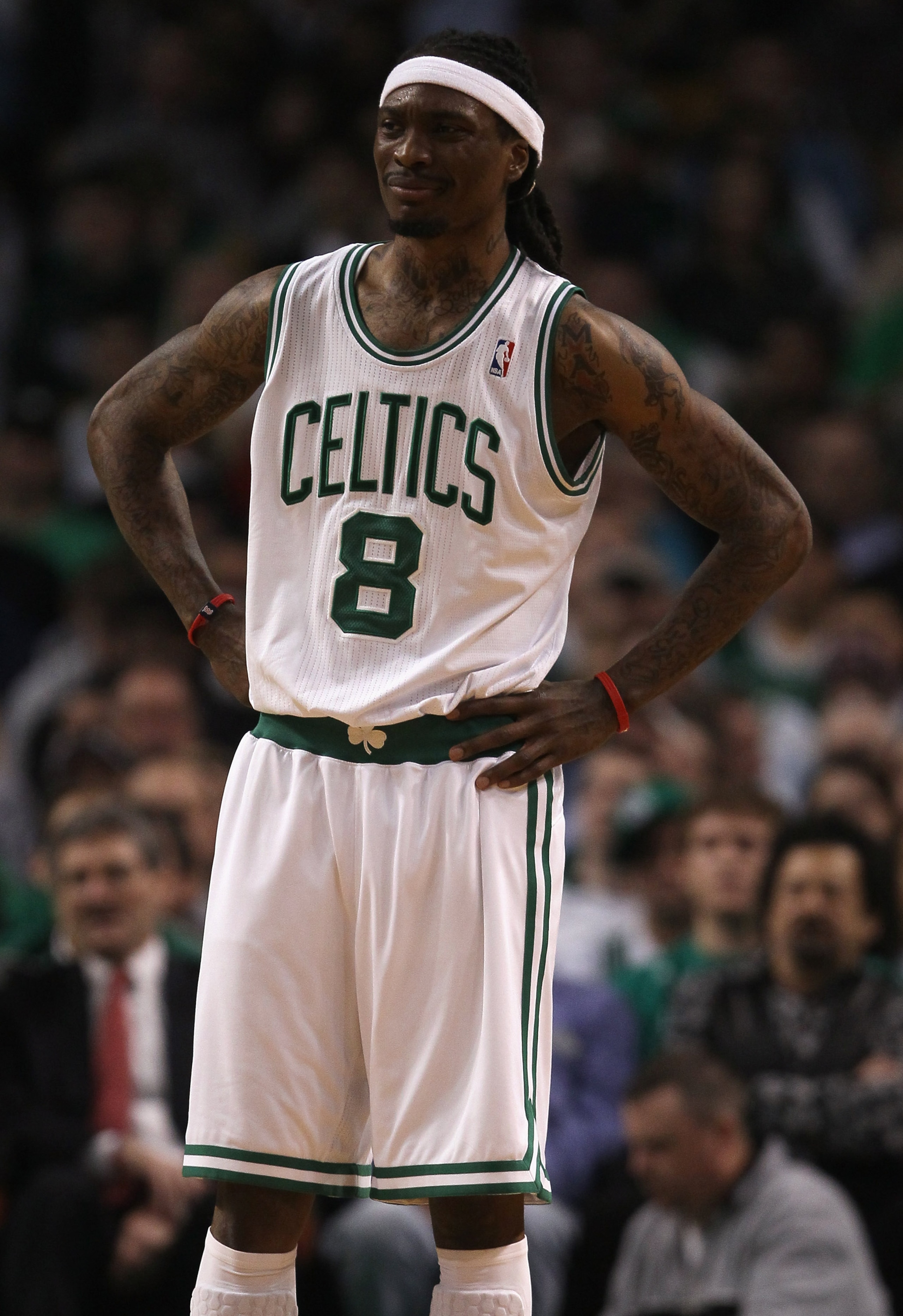 BOSTON - DECEMBER 01:  Marquis Daniels #8  of the Boston Celtics reacts after a foul is called against him in the first half against the Portland Trailblazers on December 1, 2010 at the TD Garden in Boston, Massachusetts.  NOTE TO USER: User expressly ack