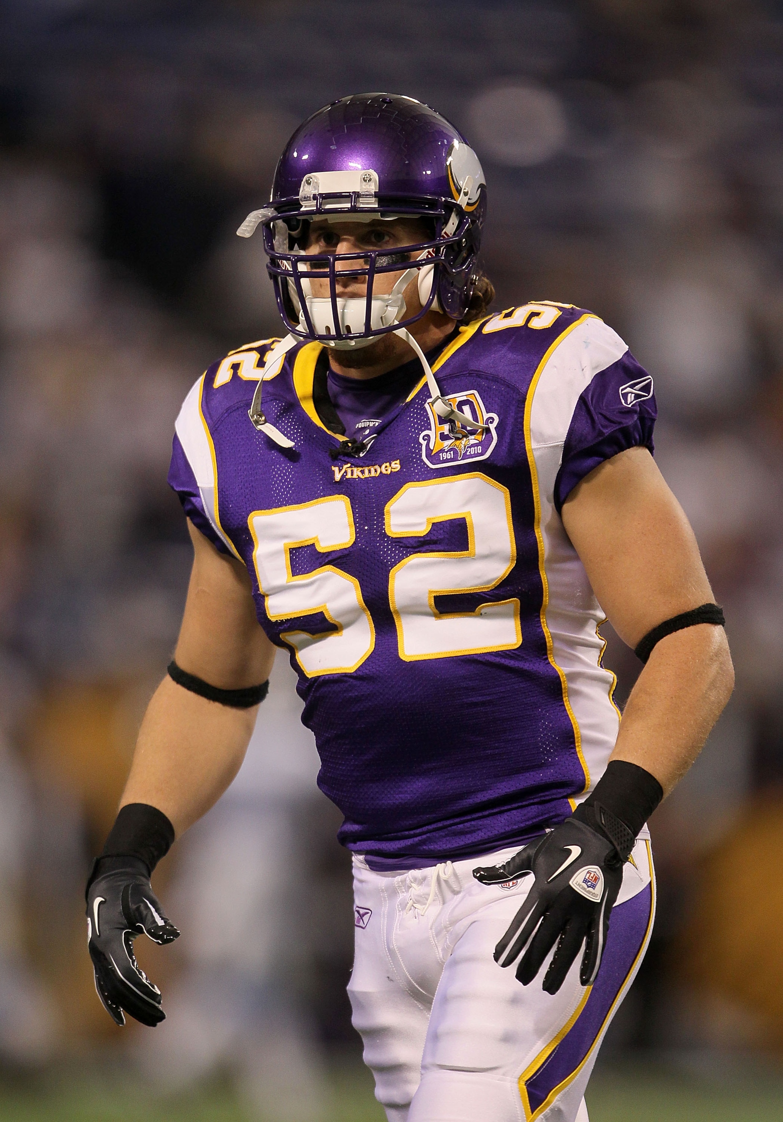 MINNEAPOLIS - SEPTEMBER 26:  Chad Greenway #52 of the Minnesota Vikings plays against the Detroit Lions at Mall of America Field on September 26, 2010 in Minneapolis, Minnesota.  (Photo by Jeff Gross/Getty Images)
