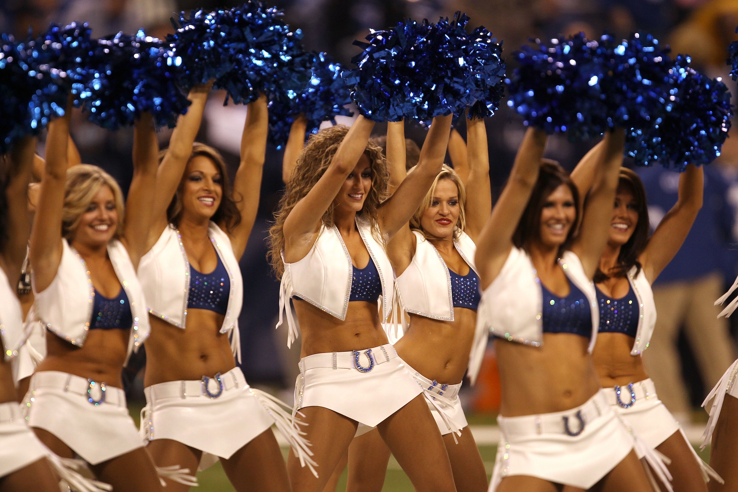 INDIANAPOLIS, IN - JANUARY 08:  Cheerleaders for the Indianapolis Colts perform against the New York Jets during their 2011 AFC wild card playoff game at Lucas Oil Stadium on January 8, 2011 in Indianapolis, Indiana.  (Photo by Jonathan Daniel/Getty Image