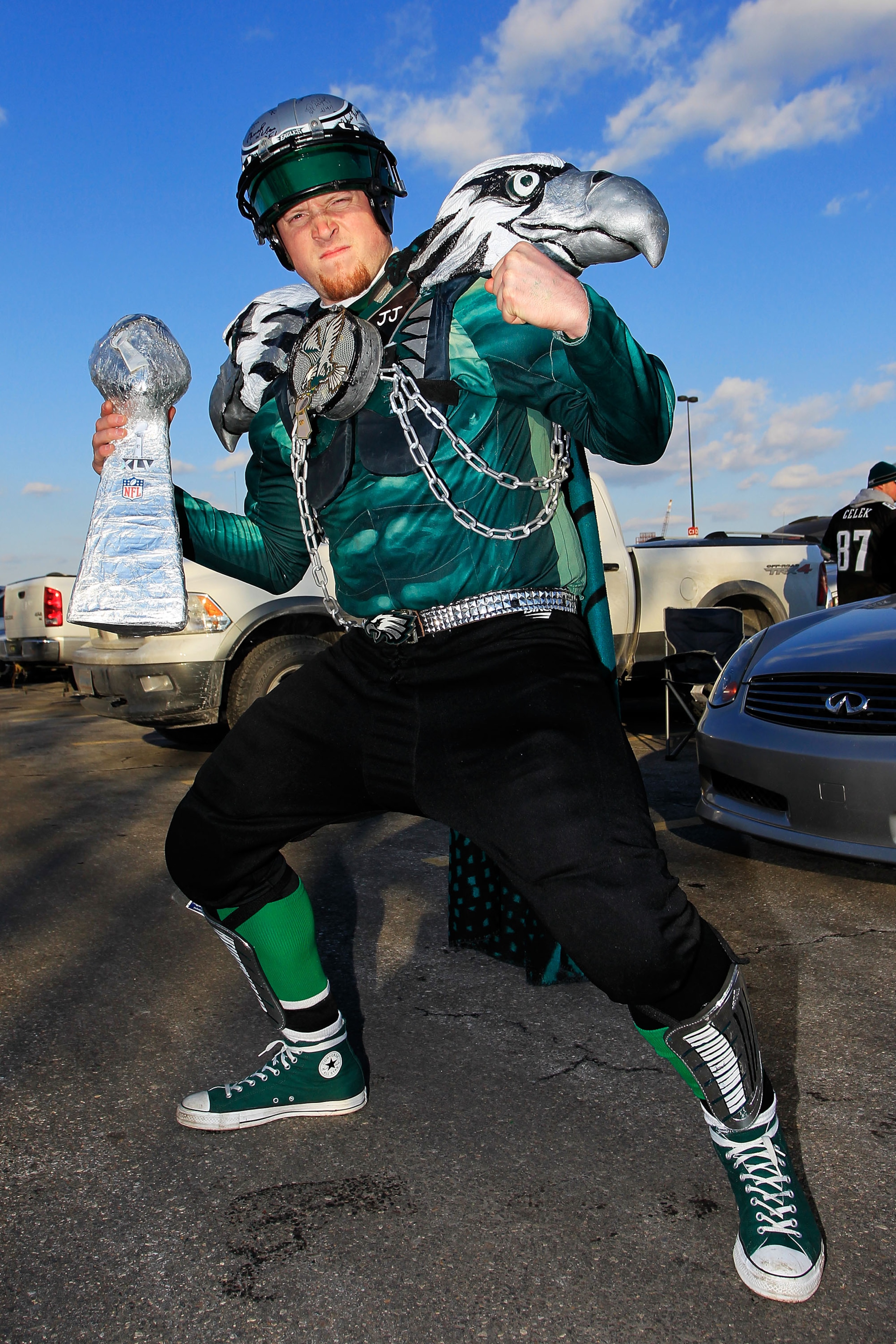 PHILADELPHIA, PA - JANUARY 09:  A Philadelphia Eagles fan poses for a photo before they play against the Green Bay Packers in the 2011 NFC wild card playoff game at Lincoln Financial Field on January 9, 2011 in Philadelphia, Pennsylvania.  (Photo by Chris