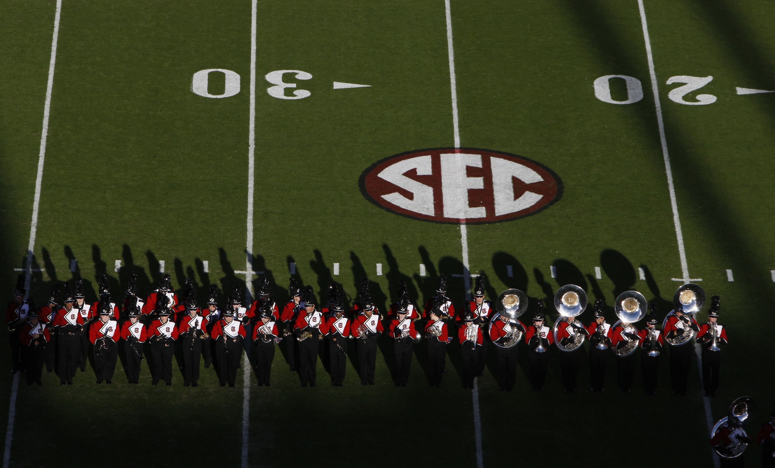 COLUMBIA, SC - NOVEMBER 14: Overhead view of South Carolina Gamecocks marching band with SEC logo during the game against the Florida Gators at Williams-Brice Stadium on November 14, 2009 in Columbia, South Carolina. (Photo by Streeter Lecka/Getty Images COLUMBIA, SC - NOVEMBER 14: Overhead view of South Carolina Gamecocks marching band with SEC logo during the game against the Florida Gators at Williams-Brice Stadium on November 14, 2009 in Columbia, South Carolina. (Photo by Streeter Lecka/Getty Images