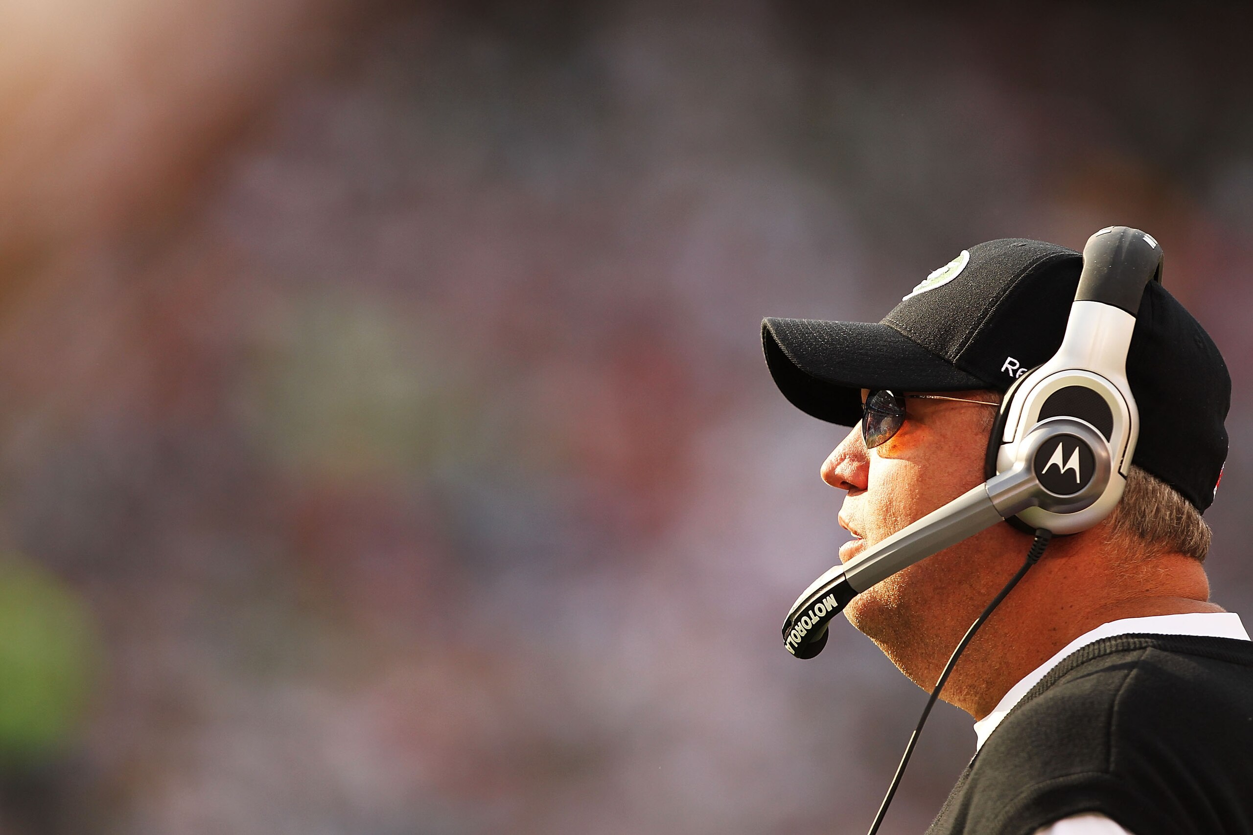 EAST RUTHERFORD, NJ - SEPTEMBER 19:  Rex Ryan, Head Coach of the New York Jets looks on against the New England Patriots on September 19, 2010 at the New Meadowlands Stadium  in East Rutherford, New Jersey.  (Photo by Al Bello/Getty Images)