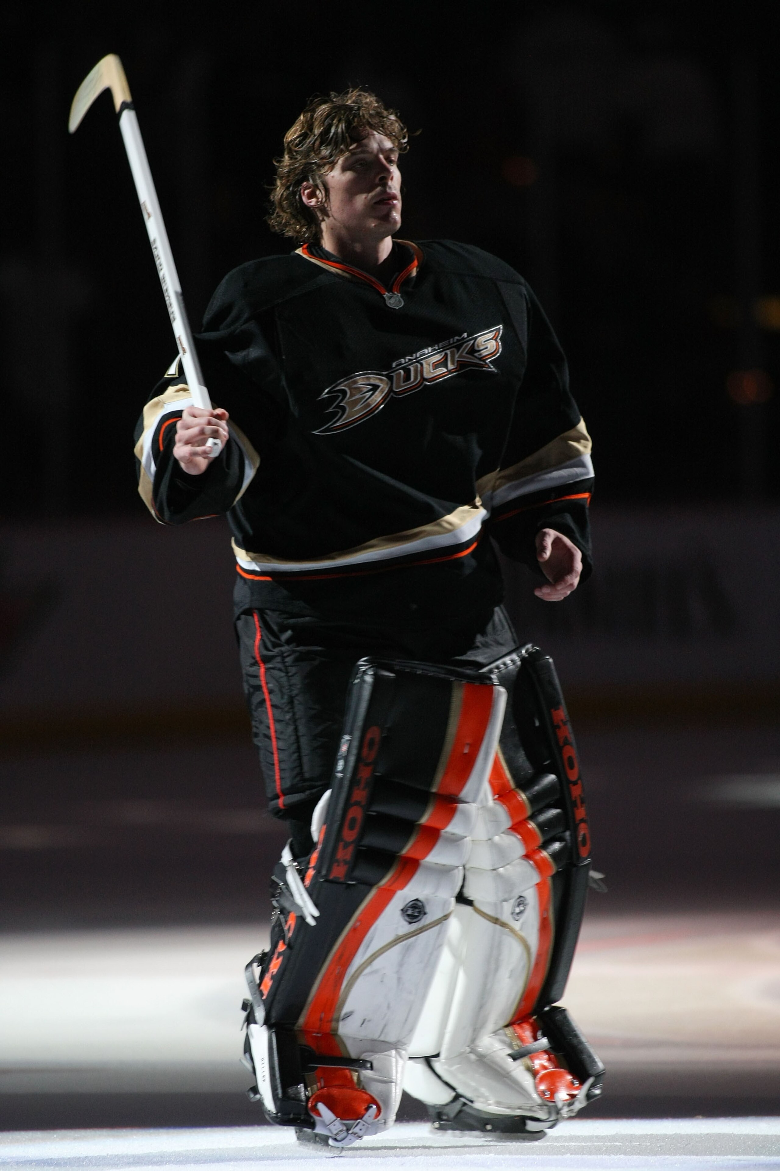 ANAHEIM, CA - JANUARY 02: Goaltender Jonas Hiller #1 of the Anaheim Ducks skates on the ice after being named the game's number one star afer the Ducks defeated the Chicago Blackhawks 2-1 at Honda Center on January 2, 2011 in Anaheim, California. (Photo ANAHEIM, CA - JANUARY 02: Goaltender Jonas Hiller #1 of the Anaheim Ducks skates on the ice after being named the game's number one star afer the Ducks defeated the Chicago Blackhawks 2-1 at Honda Center on January 2, 2011 in Anaheim, California. (Photo