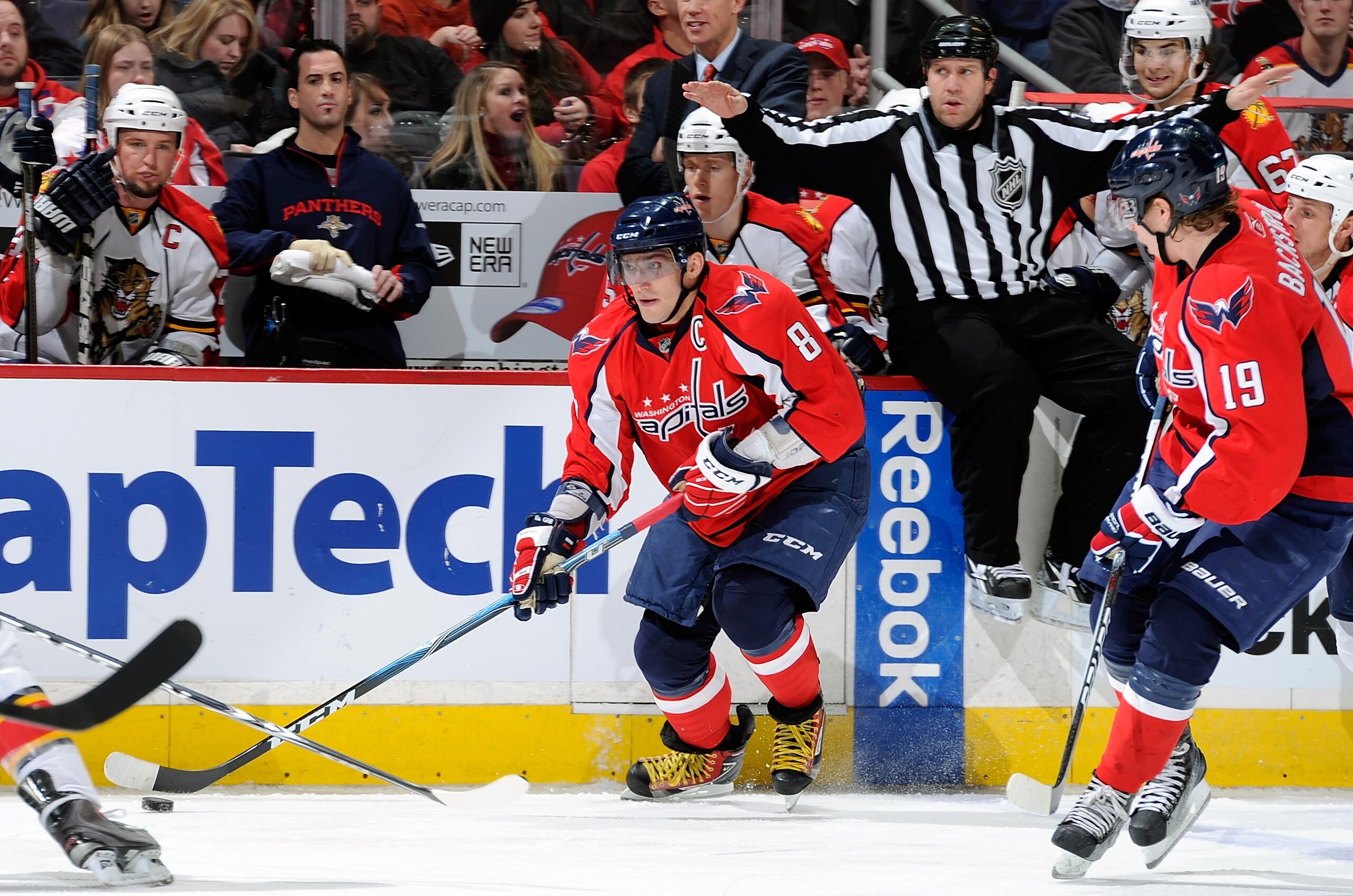 WASHINGTON - JANUARY 08: Alex Ovechkin #8 of the Washington Capitals brings the puck up the ice against the Florida Panthers at the Verizon Center on January 8, 2011 in Washington, DC. (Photo by Greg Fiume/Getty Images) WASHINGTON - JANUARY 08: Alex Ovechkin #8 of the Washington Capitals brings the puck up the ice against the Florida Panthers at the Verizon Center on January 8, 2011 in Washington, DC. (Photo by Greg Fiume/Getty Images)