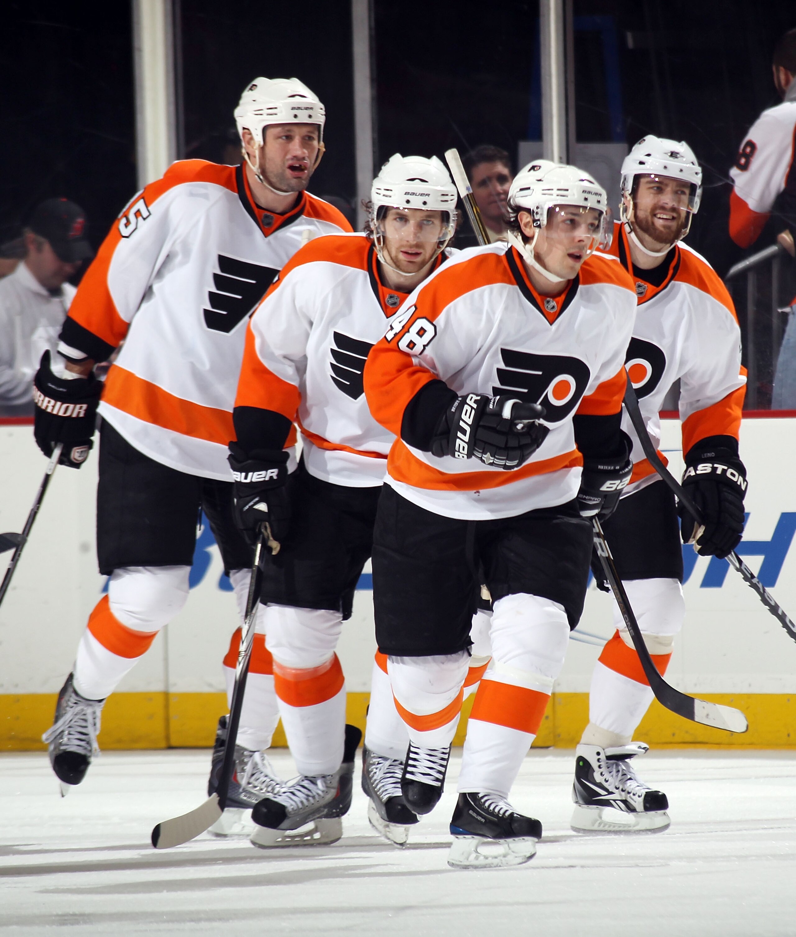 NEWARK, NJ - JANUARY 06: Danny Briere #48 of the Philadelphia Flyers scores at 2:48 of the third period against the New Jersey Devils at the Prudential Center on January 6, 2011 in Newark, New Jersey. The Flyers defeated the Devils 4-2. (Photo by Bruce B NEWARK, NJ - JANUARY 06: Danny Briere #48 of the Philadelphia Flyers scores at 2:48 of the third period against the New Jersey Devils at the Prudential Center on January 6, 2011 in Newark, New Jersey. The Flyers defeated the Devils 4-2. (Photo by Bruce B
