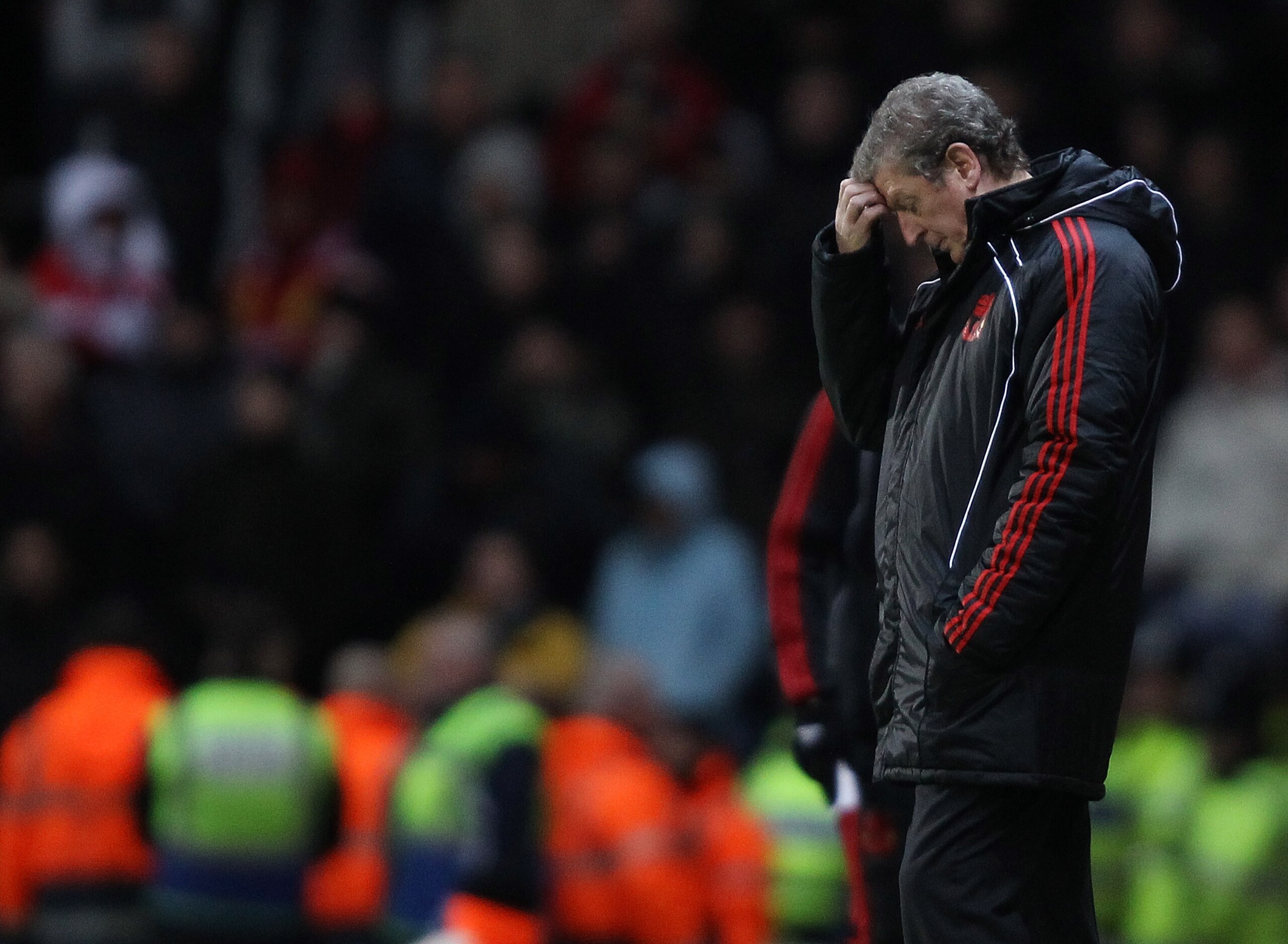 BLACKBURN, ENGLAND - JANUARY 05:  Roy Hodgson manager of Liverpool dejected during a Barclays Premier league match betweem Blackburn Rovers and Liverpool at Ewood park on January 5, 2011 in Blackburn, England.  (Photo by Clive Brunskill/Getty Images)