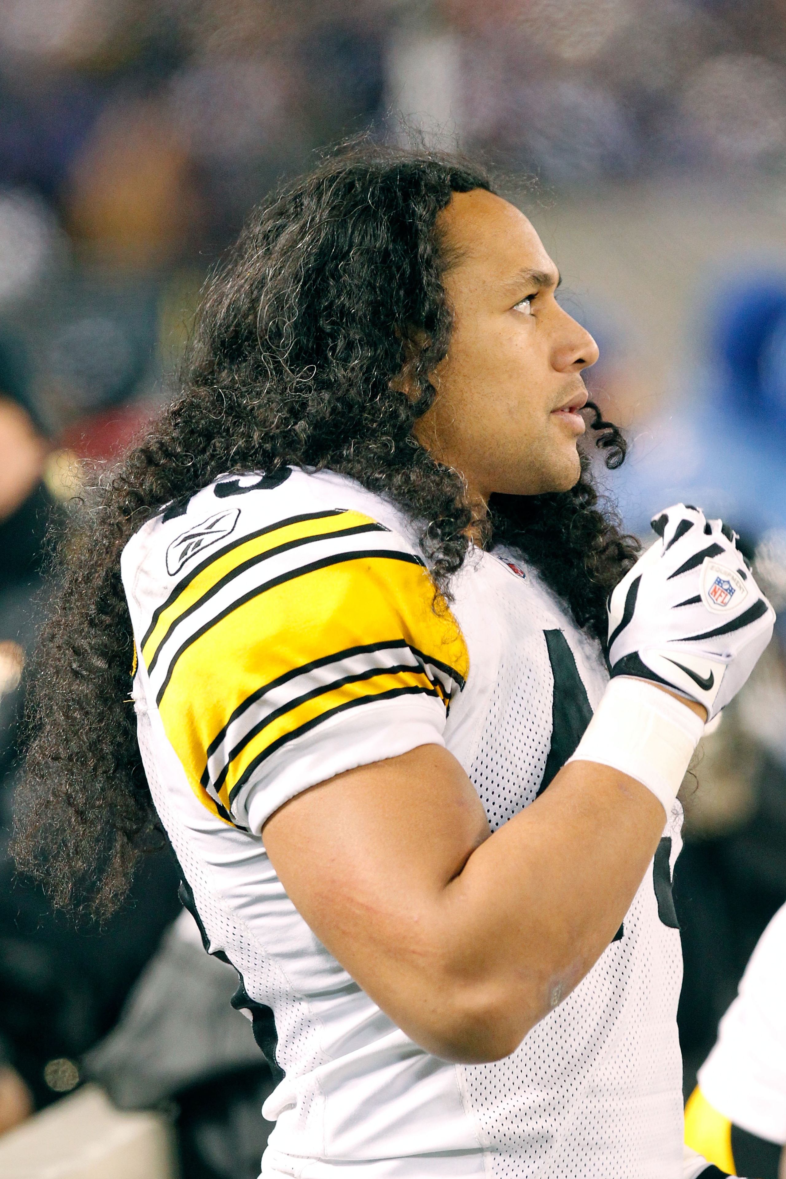 BALTIMORE, MD - DECEMBER 05:  Troy Polamalu #43 of the Pittsburgh Steelers looks from the sidelines while playing against the Baltimore Ravens during the fourth quarter of the game at M&T Bank Stadium on December 5, 2010 in Baltimore, Maryland.  (Photo by