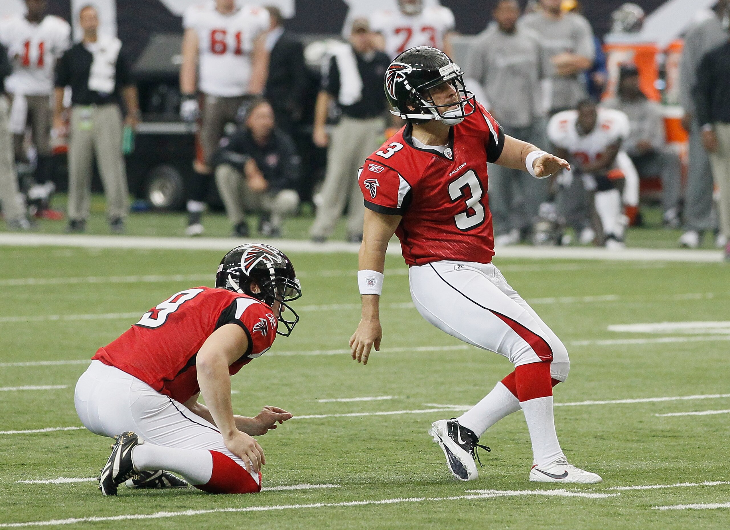ATLANTA - NOVEMBER 07:  Matt Bryant #3 of the Atlanta Falcons against the Tampa Bay Buccaneers at Georgia Dome on November 7, 2010 in Atlanta, Georgia.  (Photo by Kevin C. Cox/Getty Images)