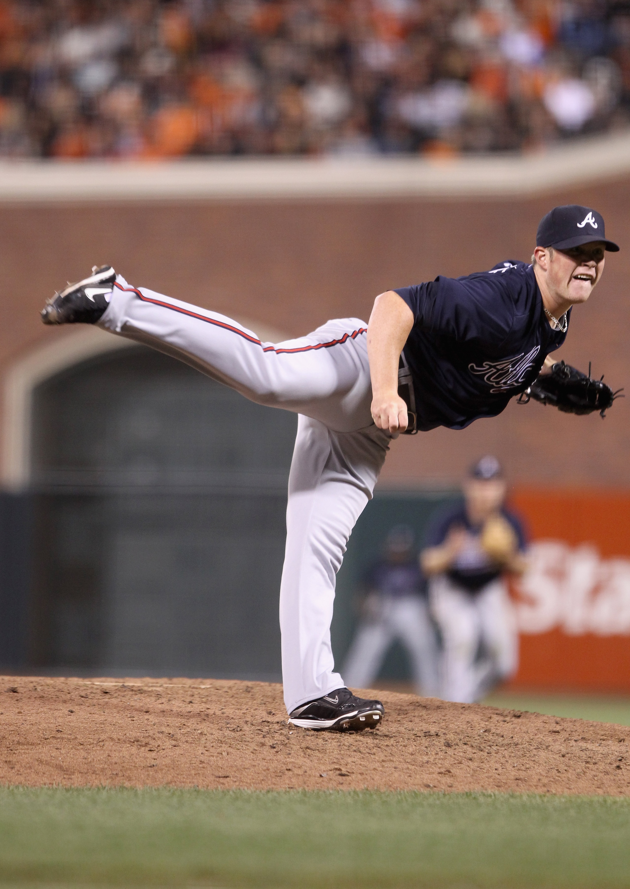 SAN FRANCISCO - OCTOBER 08: Craig Kimbrel #46 of the Atlanta Braves pitches against the San Francisco Giants during game 2 of the NLDS at AT&T Park on October 8, 2010 in San Francisco, California. (Photo by Ezra Shaw/Getty Images) SAN FRANCISCO - OCTOBER 08: Craig Kimbrel #46 of the Atlanta Braves pitches against the San Francisco Giants during game 2 of the NLDS at AT&T Park on October 8, 2010 in San Francisco, California. (Photo by Ezra Shaw/Getty Images)