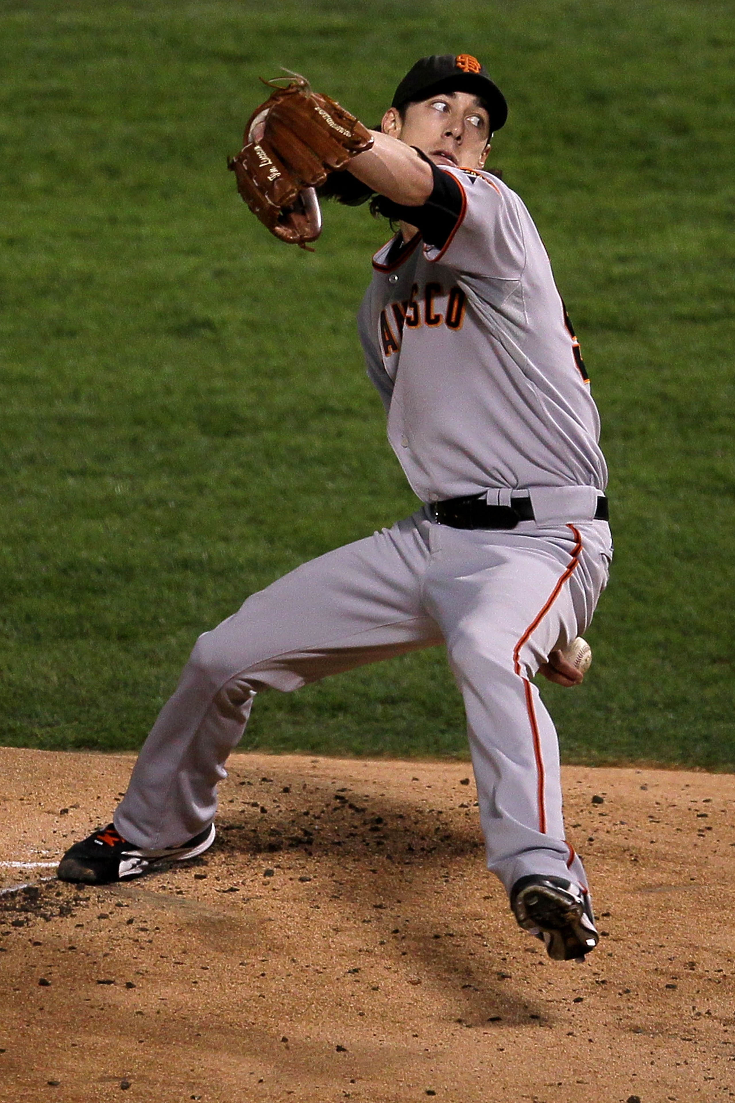 ARLINGTON, TX - NOVEMBER 01: Starting pitcher Tim Lincecum #55 of the San Francisco Giants pitches against the Texas Rangers in Game Five of the 2010 MLB World Series at Rangers Ballpark in Arlington on November 1, 2010 in Arlington, Texas. The Giants wo ARLINGTON, TX - NOVEMBER 01: Starting pitcher Tim Lincecum #55 of the San Francisco Giants pitches against the Texas Rangers in Game Five of the 2010 MLB World Series at Rangers Ballpark in Arlington on November 1, 2010 in Arlington, Texas. The Giants wo