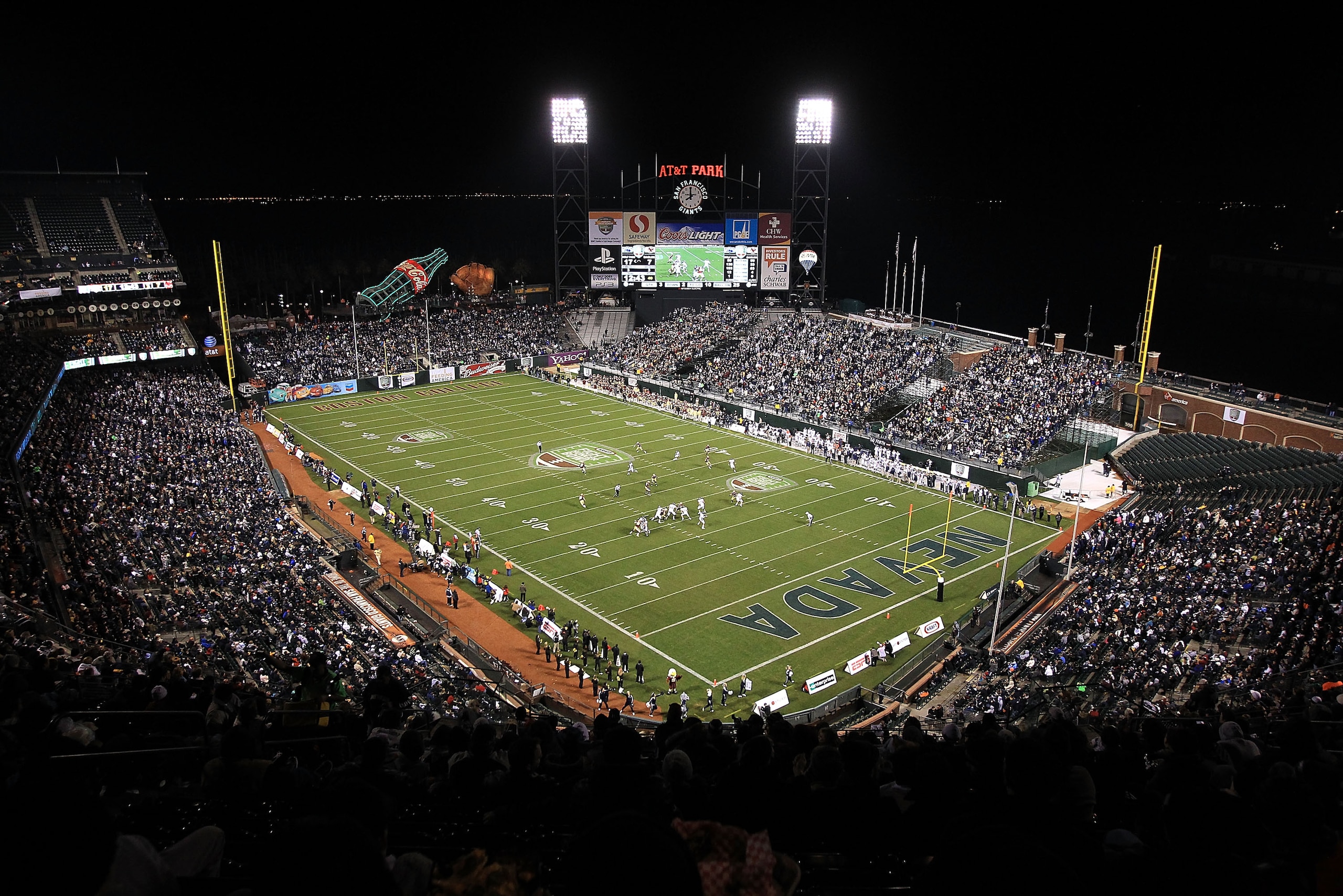 SAN FRANCISCO, CA - JANUARY 09: A general view of the Boston College game against the Nevada Wolf Pack in the Kraft Fight Hunger Bowl at AT&T Park on January 9, 2011 in San Francisco, California. (Photo by Ezra Shaw/Getty Images) SAN FRANCISCO, CA - JANUARY 09: A general view of the Boston College game against the Nevada Wolf Pack in the Kraft Fight Hunger Bowl at AT&T Park on January 9, 2011 in San Francisco, California. (Photo by Ezra Shaw/Getty Images)