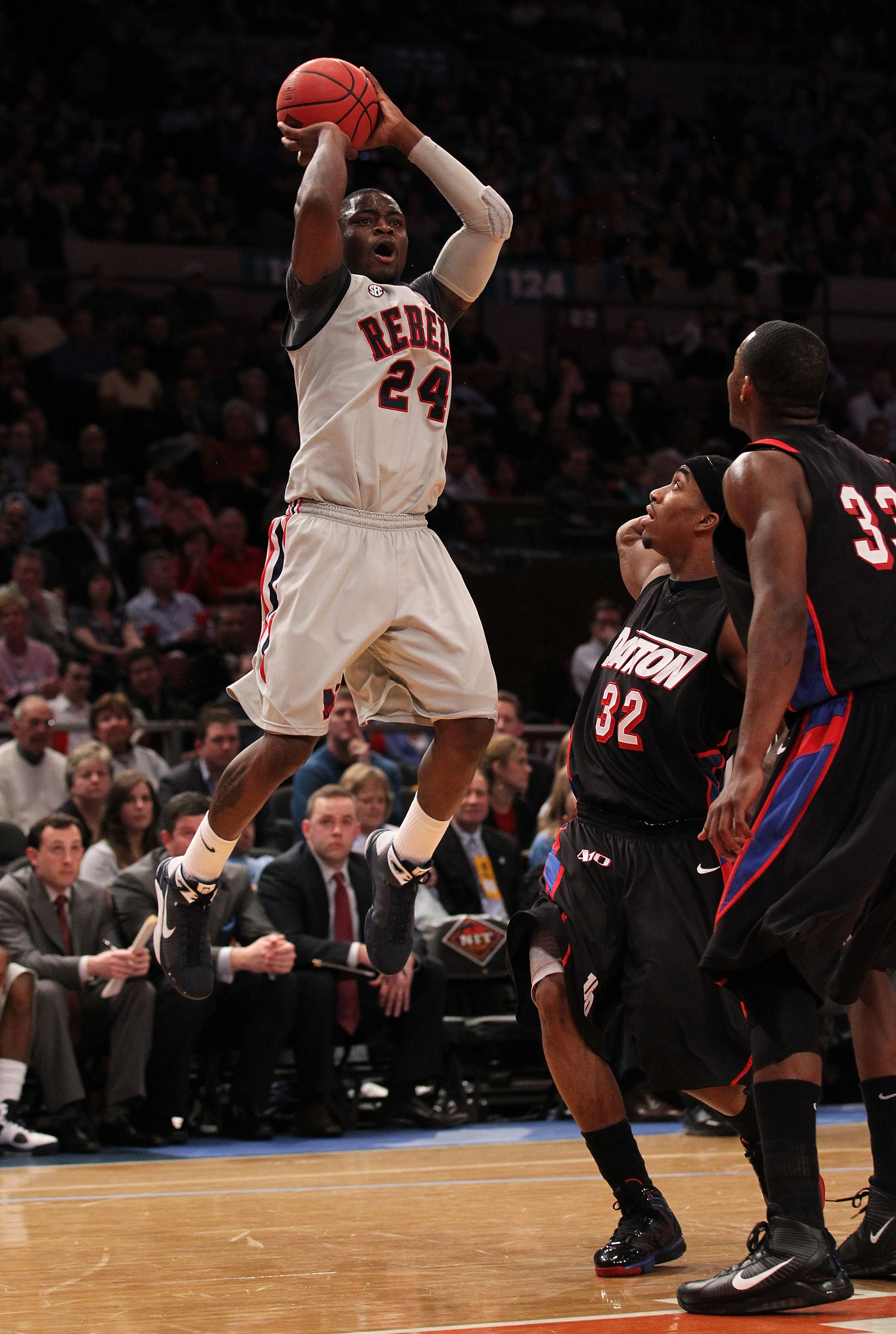 NEW YORK - MARCH 30:  Terrico White #24 of Ole Miss shoots against the Dayton Flyers during their semi final at Madison Square Garden on March 30, 2010 in New York, New York.  (Photo by Nick Laham/Getty Images)