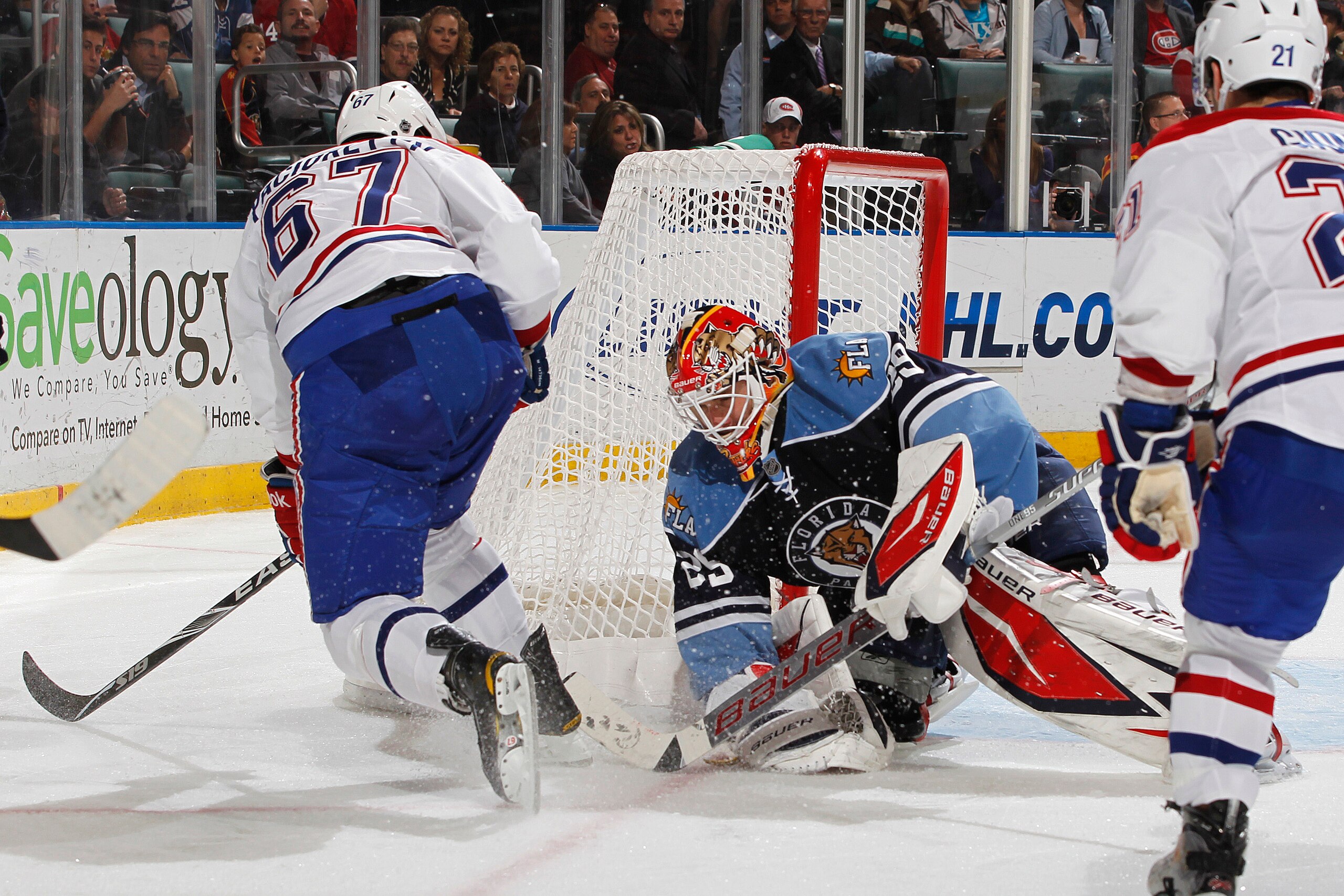 SUNRISE, FL - DECEMBER 31: Goaltender Tomas Vokoun #29 of the Florida Panthers stops a shot by Max Pacioretty #67 of the Montreal Canadiens on December 31, 2010 at the BankAtlantic Center in Sunrise, Florida. (Photo by Joel Auerbach/Getty Images)