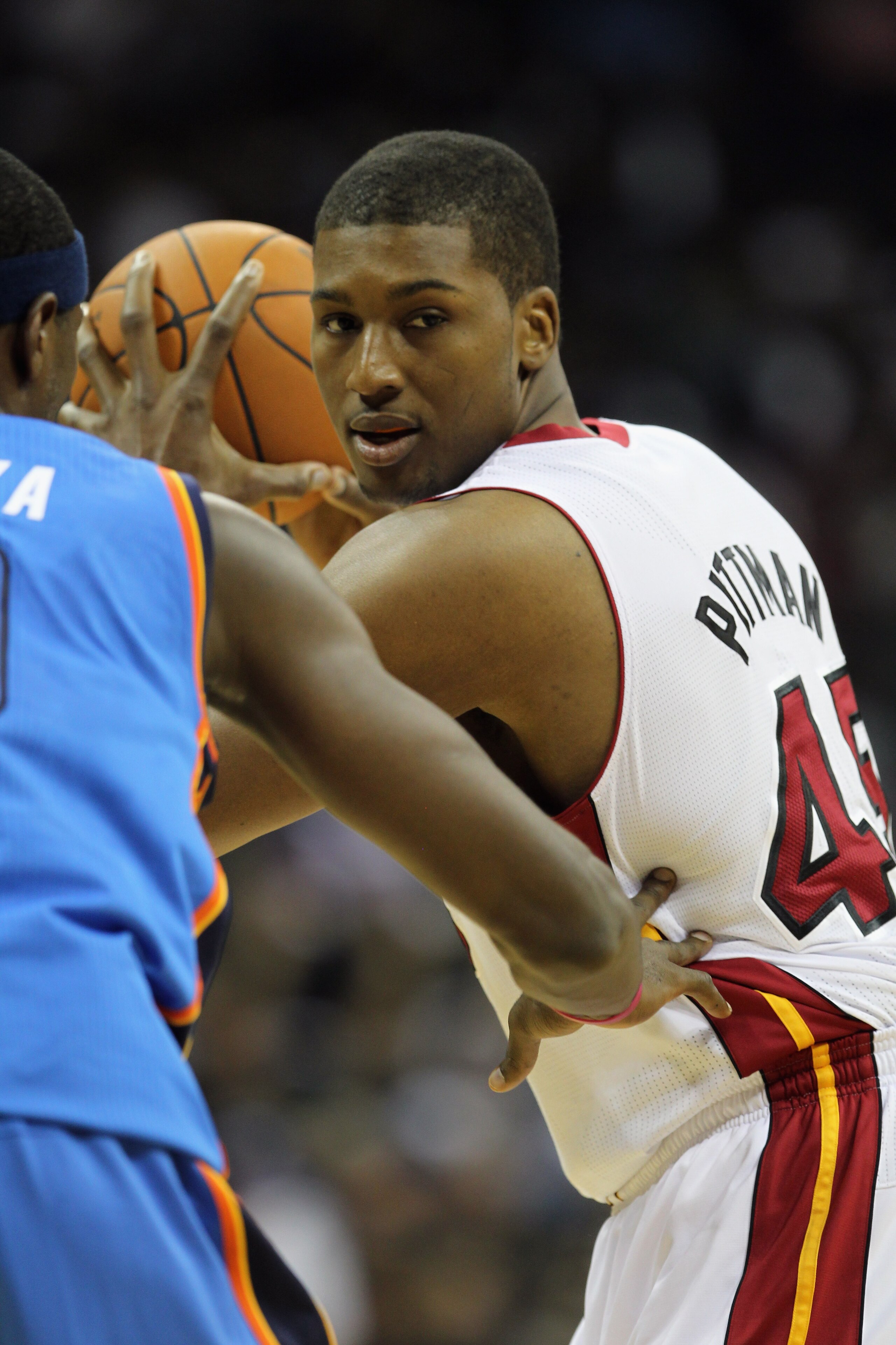 KANSAS CITY, MO - OCTOBER 08:  Dexter Pittman #45 of the Miami Heat in action during the game against the Oklahoma City Thunder on October 8, 2010 at the Sprint Center in Kansas City, Missouri.  (Photo by Jamie Squire/Getty Images)