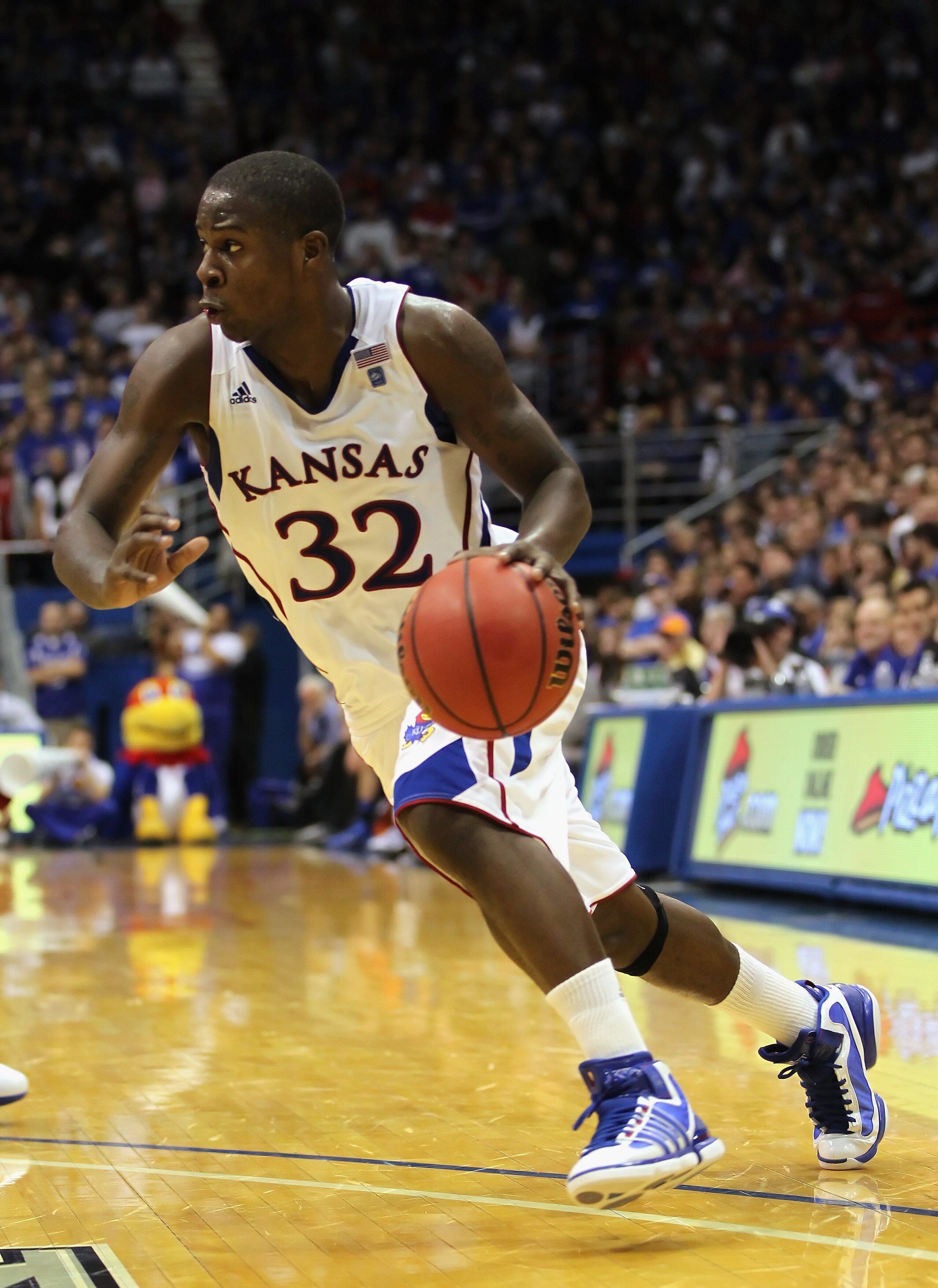 LAWRENCE, KS - DECEMBER 29:  Josh Selby #32 of the Kansas Jayhawks in action during the game against the University of Texas Arlington Mavericks on December 29, 2010 at Allen Fieldhouse in Lawrence, Kansas.  (Photo by Jamie Squire/Getty Images)
