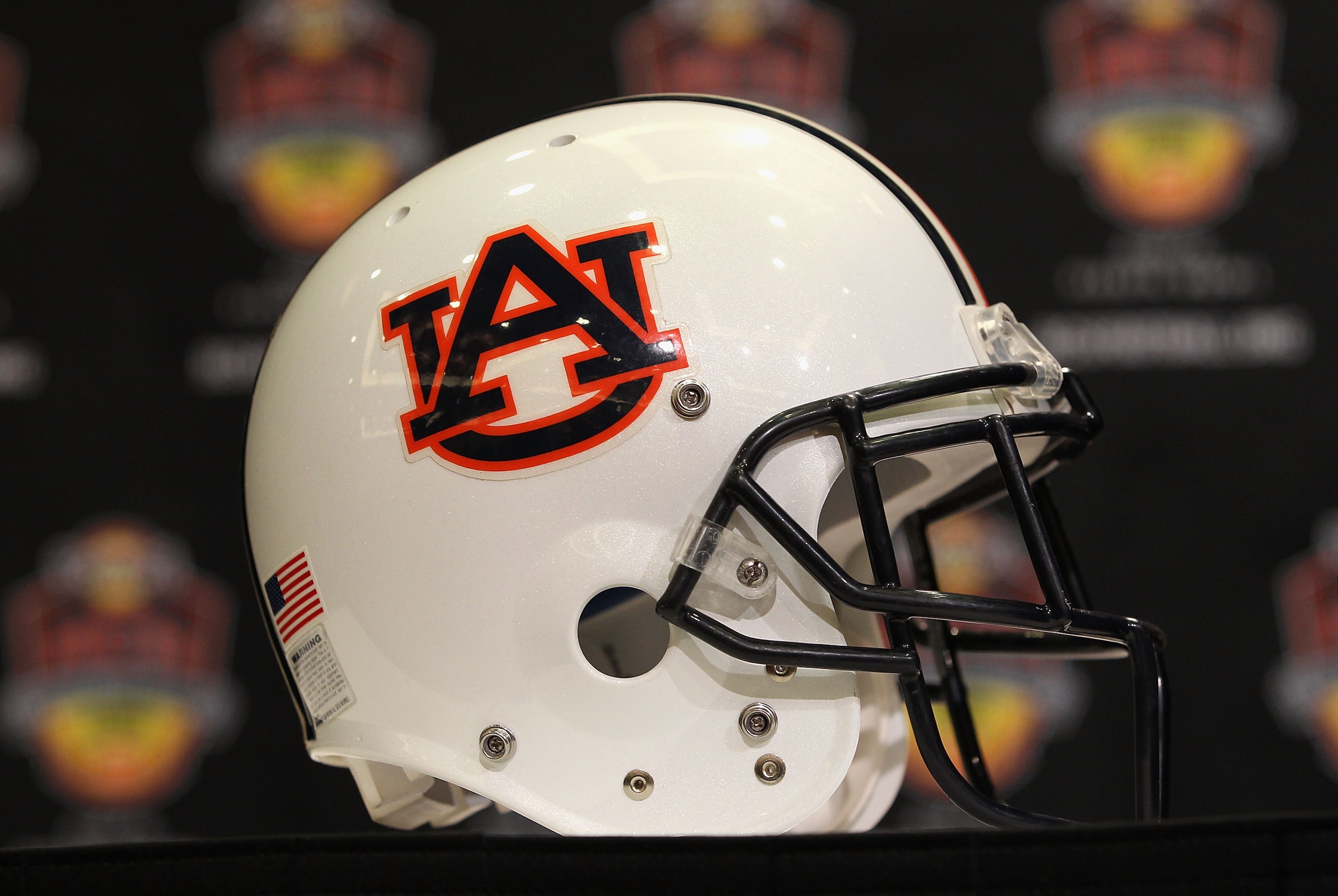 SCOTTSDALE, AZ - JANUARY 09:  A helmet for the Auburn Tigers is displayed during a press conference for the Tostitos BCS National Championship Game against the Oregon Ducks at the JW Marriott Camelback Inn on January 9, 2011 in Scottsdale, Arizona.  (Phot
