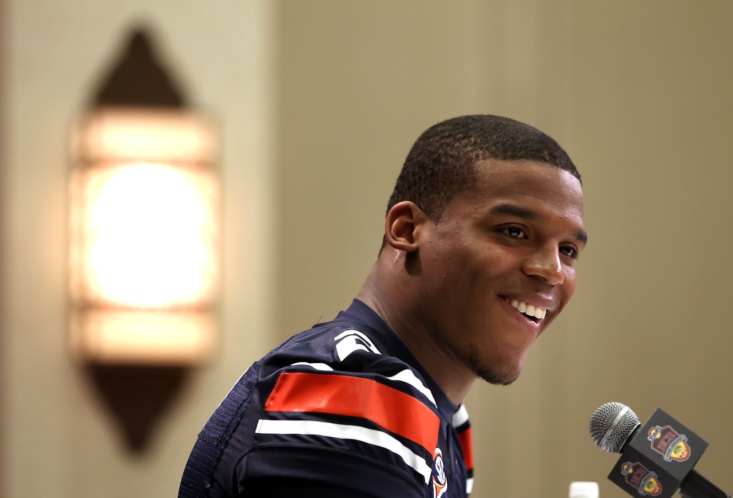 SCOTTSDALE, AZ - JANUARY 07:  Quarterback Cam Newton #2 of the Auburn Tigers speaks during Media Day for the Tostitos BCS National Championship Game at the JW Marriott Camelback Inn on January 7, 2011 in Scottsdale, Arizona.  (Photo by Christian Petersen/
