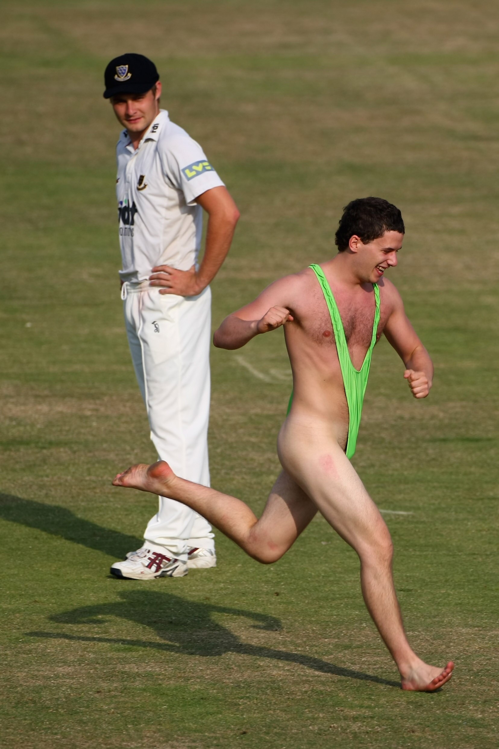 HOVE, ENGLAND - JUNE 25:  A 'Borat' streaker on the field of play during day two of the four day tour match between Sussex v Australia on June 25, 2009 in Hove, England. on June 25, 2009 in Hove, England.  (Photo by Clive Rose/Getty Images)