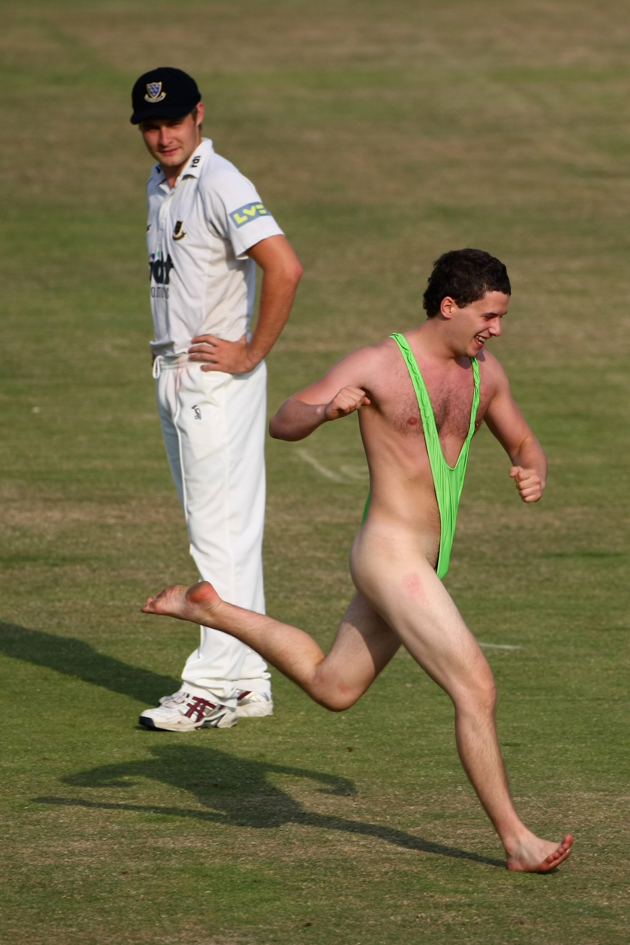 HOVE, ENGLAND - JUNE 25:  A 'Borat' streaker on the field of play during day two of the four day tour match between Sussex v Australia on June 25, 2009 in Hove, England. on June 25, 2009 in Hove, England.  (Photo by Clive Rose/Getty Images)