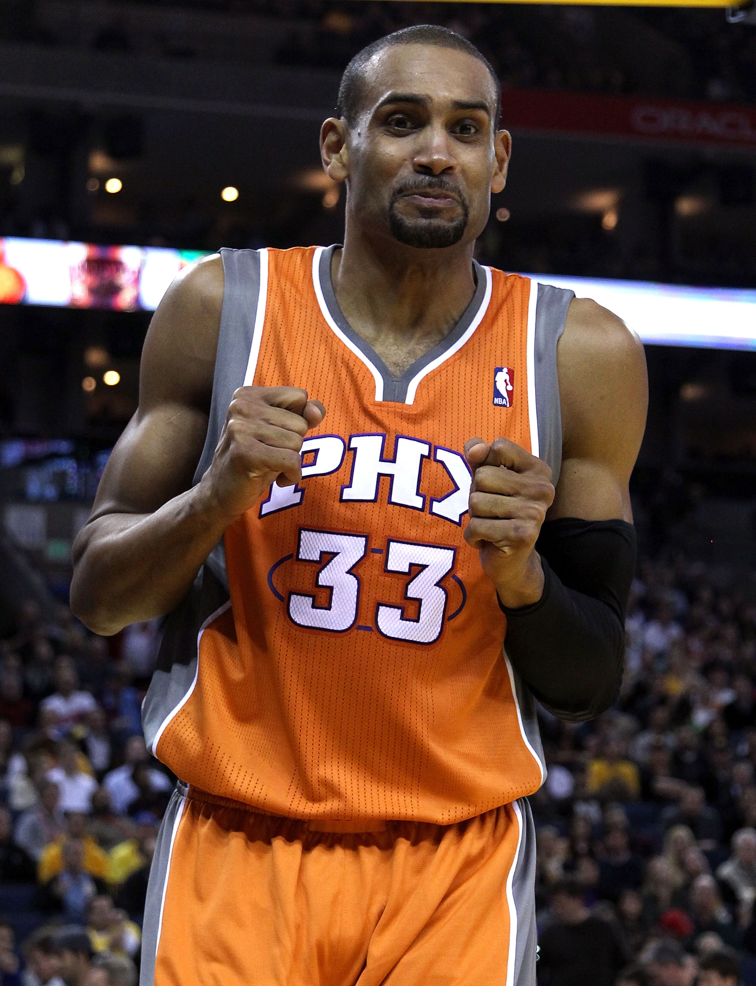 OAKLAND, CA - DECEMBER 02:  Grant Hill #33 of the Phoenix Suns reacts after being fouled by the Golden State Warriors at Oracle Arena on December 2, 2010 in Oakland, California. NOTE TO USER: User expressly acknowledges and agrees that, by downloading and