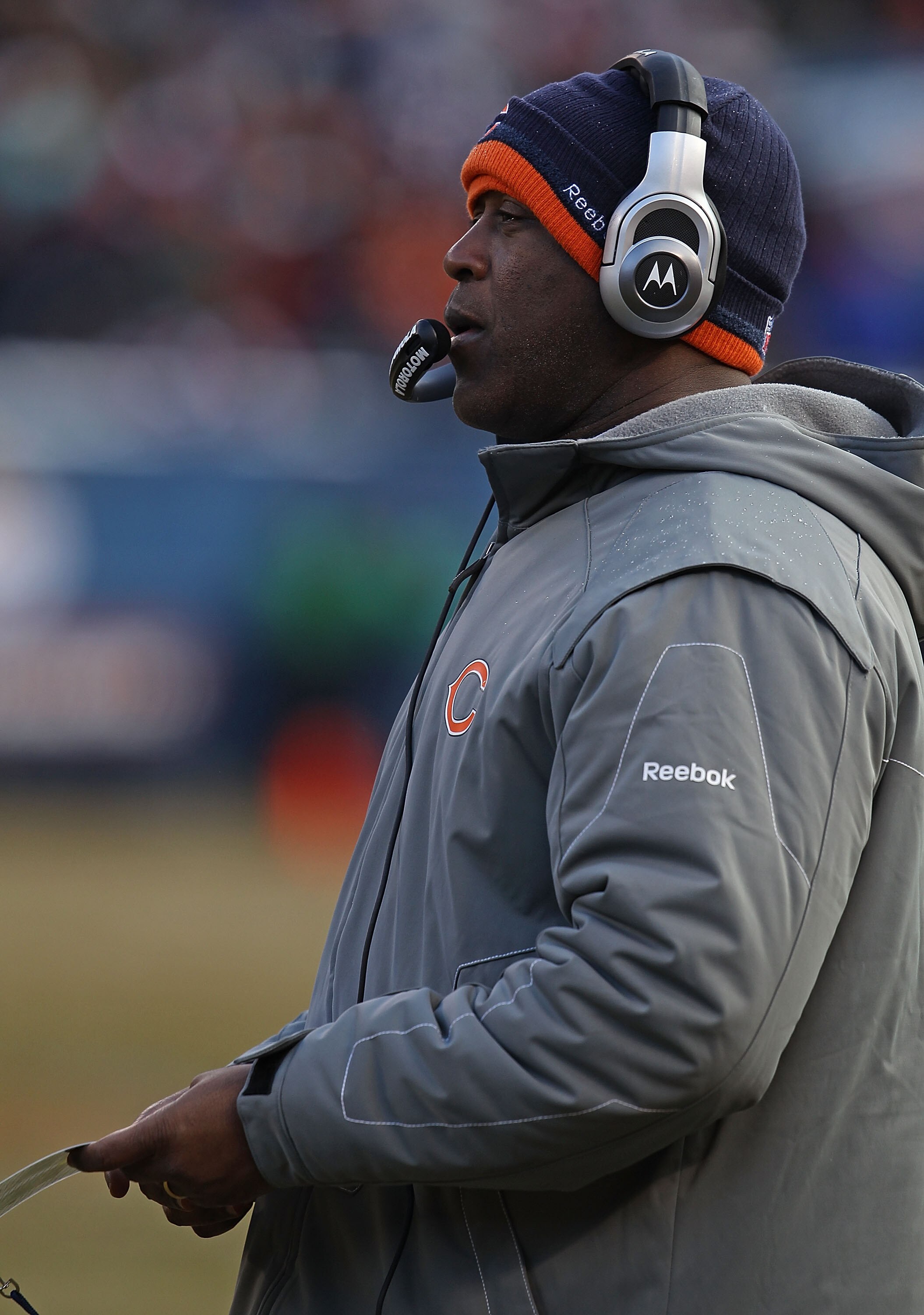 CHICAGO, IL - DECEMBER 26: Head coach Lovie Smith of the Chicago Bears watches as his team takes on the New York Jets at Soldier Field on December 26, 2010 in Chicago, Illinois. The Bears defeated the Jets 38-34. (Photo by Jonathan Daniel/Getty Images)