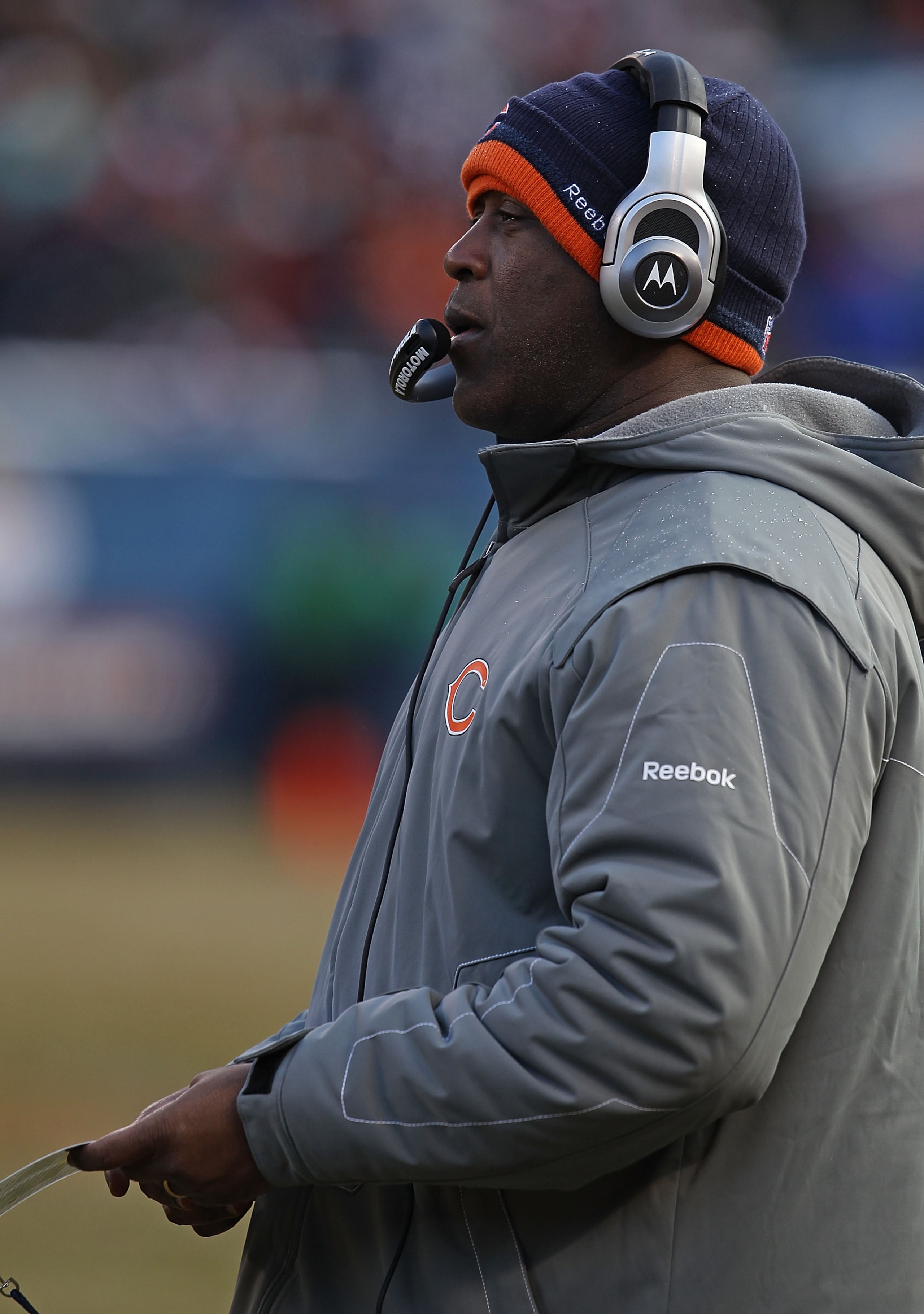 CHICAGO, IL - DECEMBER 26: Head coach Lovie Smith of the Chicago Bears watches as his team takes on the New York Jets at Soldier Field on December 26, 2010 in Chicago, Illinois. The Bears defeated the Jets 38-34. (Photo by Jonathan Daniel/Getty Images)