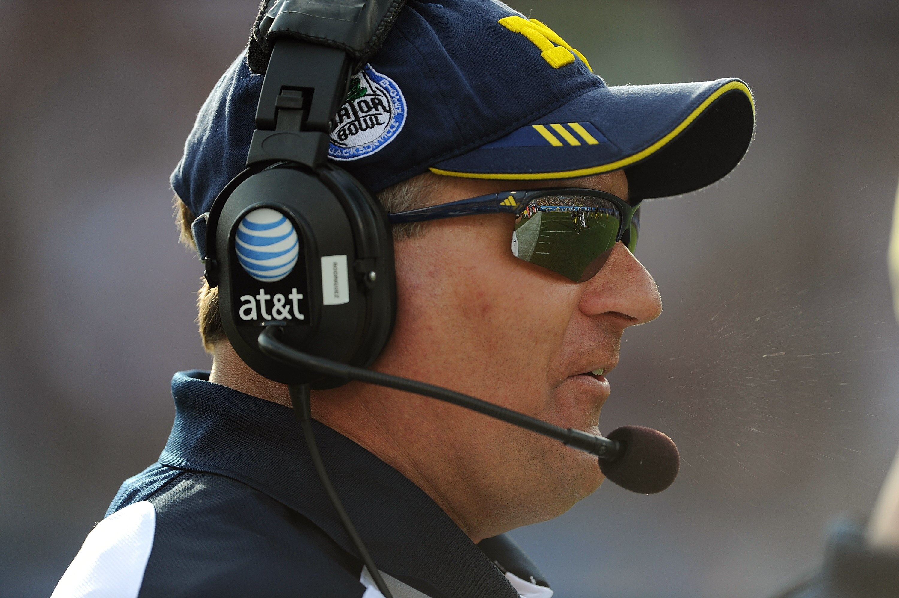 JACKSONVILLE, FL - JANUARY 01:  Head Coach Rich Rodriguez of the University of Michigan Wolverines during the Gator Bowl at EverBank Field on January 1, 2011 in Jacksonville, Florida  (Photo by Rick Dole/Getty Images)