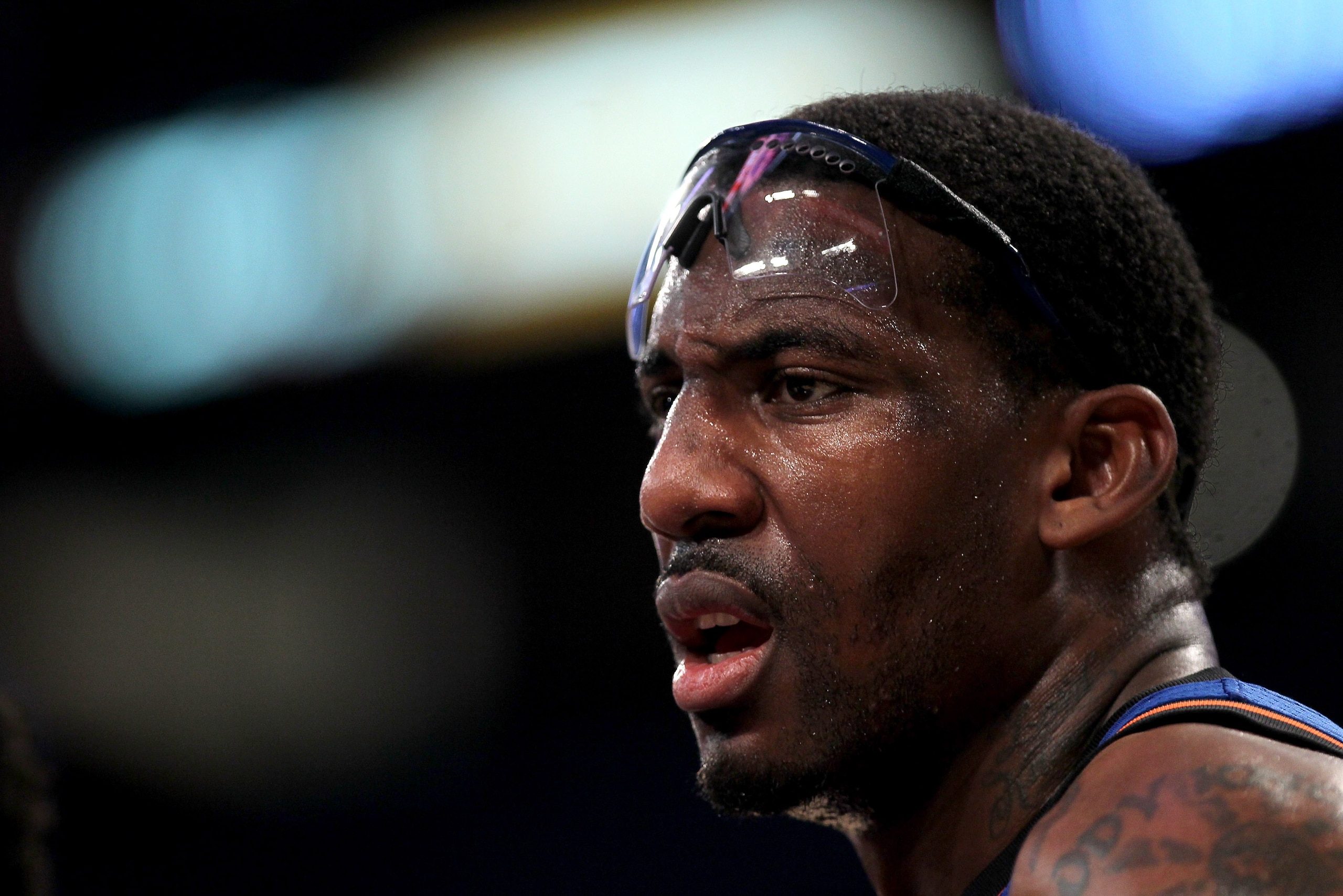 LOS ANGELES, CA - JANUARY 09:  Amar'e Stoudemire #1 of the New York Knicks on the court during the game with the Los Angeles Lakers at Staples Center on January 9, 2011 in Los Angeles, California.  The Lakers won 109-87.   NOTE TO USER: User expressly ack