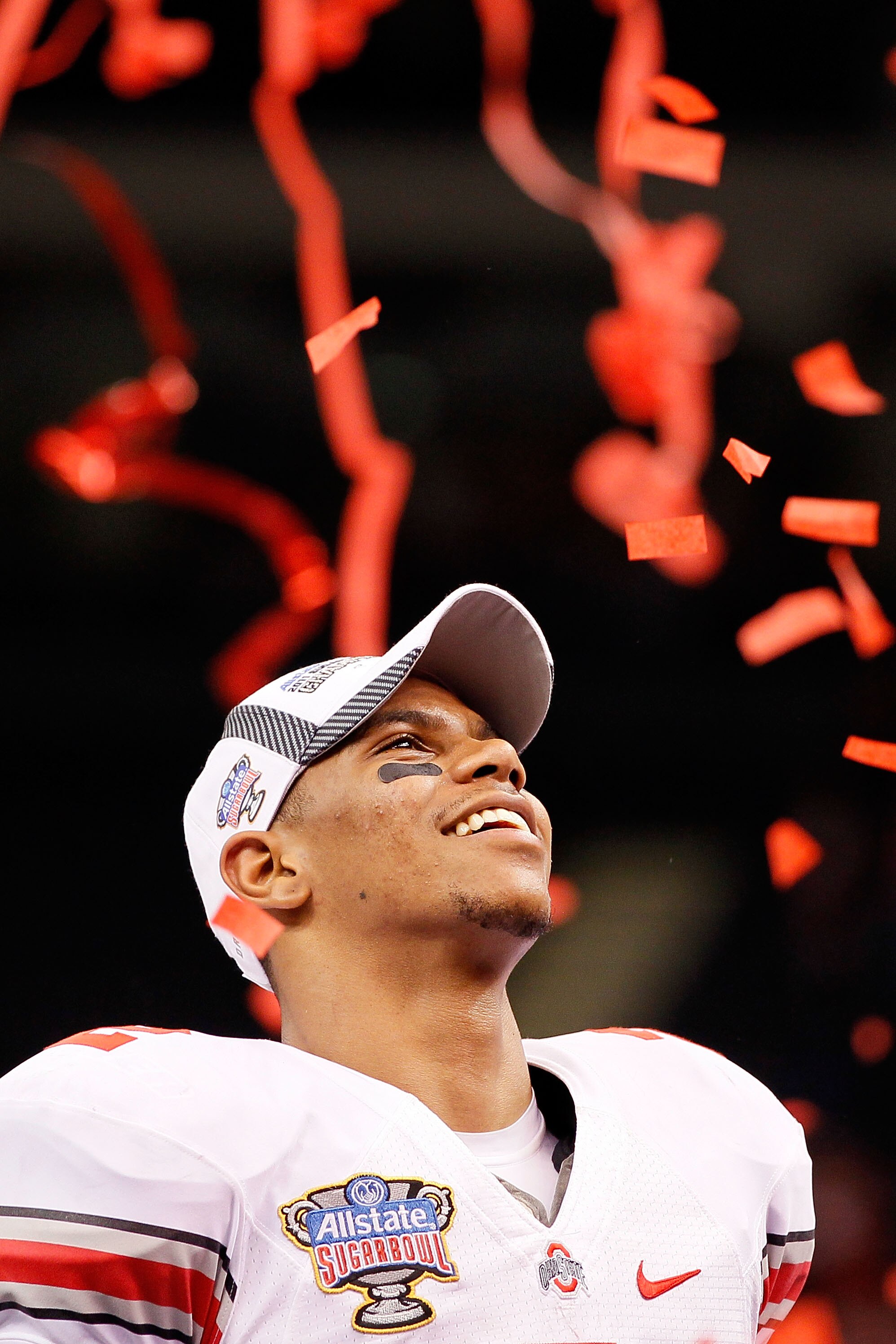 NEW ORLEANS, LA - JANUARY 04:  Terrelle Pryor #2 of the Ohio State Buckeyes celebrates the Buckeyes 31-26 victory against the Arkansas Razorbacks during the Allstate Sugar Bowl at the Louisiana Superdome on January 4, 2011 in New Orleans, Louisiana.  (Pho